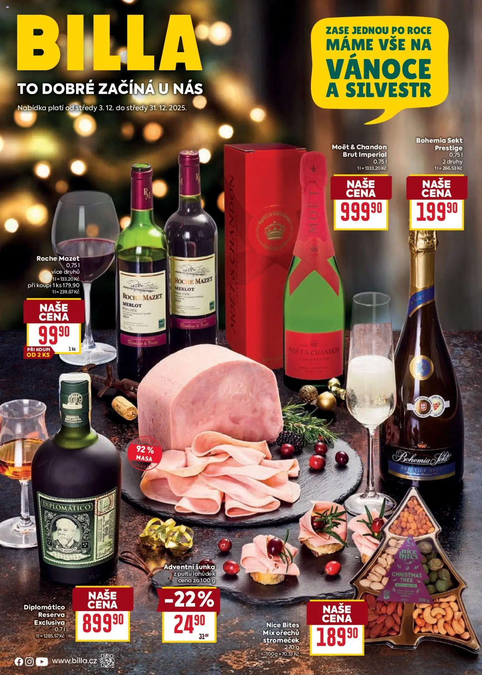 Billa leták - Delikatesy od 03.12.2025 | Strana: 1 | Produkty: Diplomatico, Bohemia sekt, Sekt, Moët & Chandon