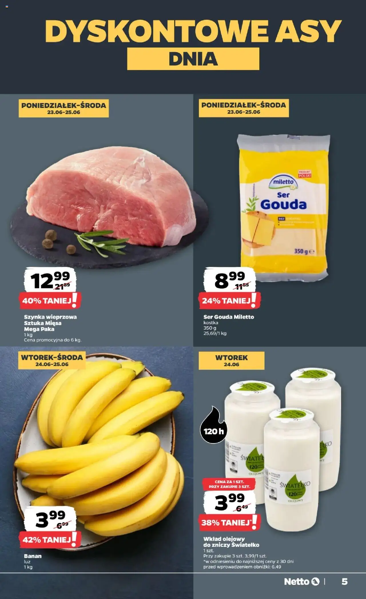 Netto gazetka - Spożywcza od 23.06.2025 | Strona: 5 | Produkty: Szynka wieprzowa, Szynka, Ser, Ser gouda