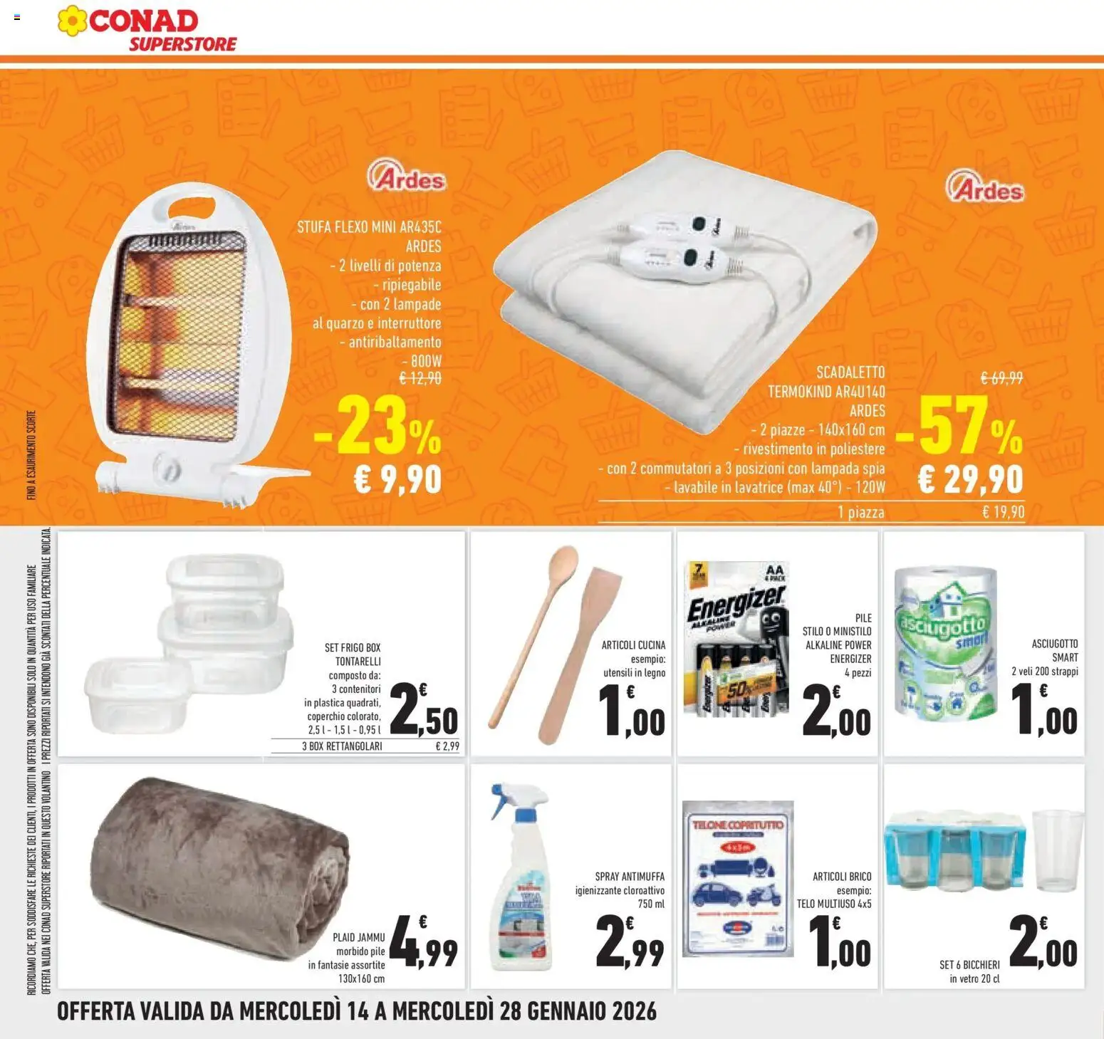 Volantino Conad del 14.01.2026 | Pagina: 30 | Prodotti: Pile, Plaid, Stufa, Lavatrice