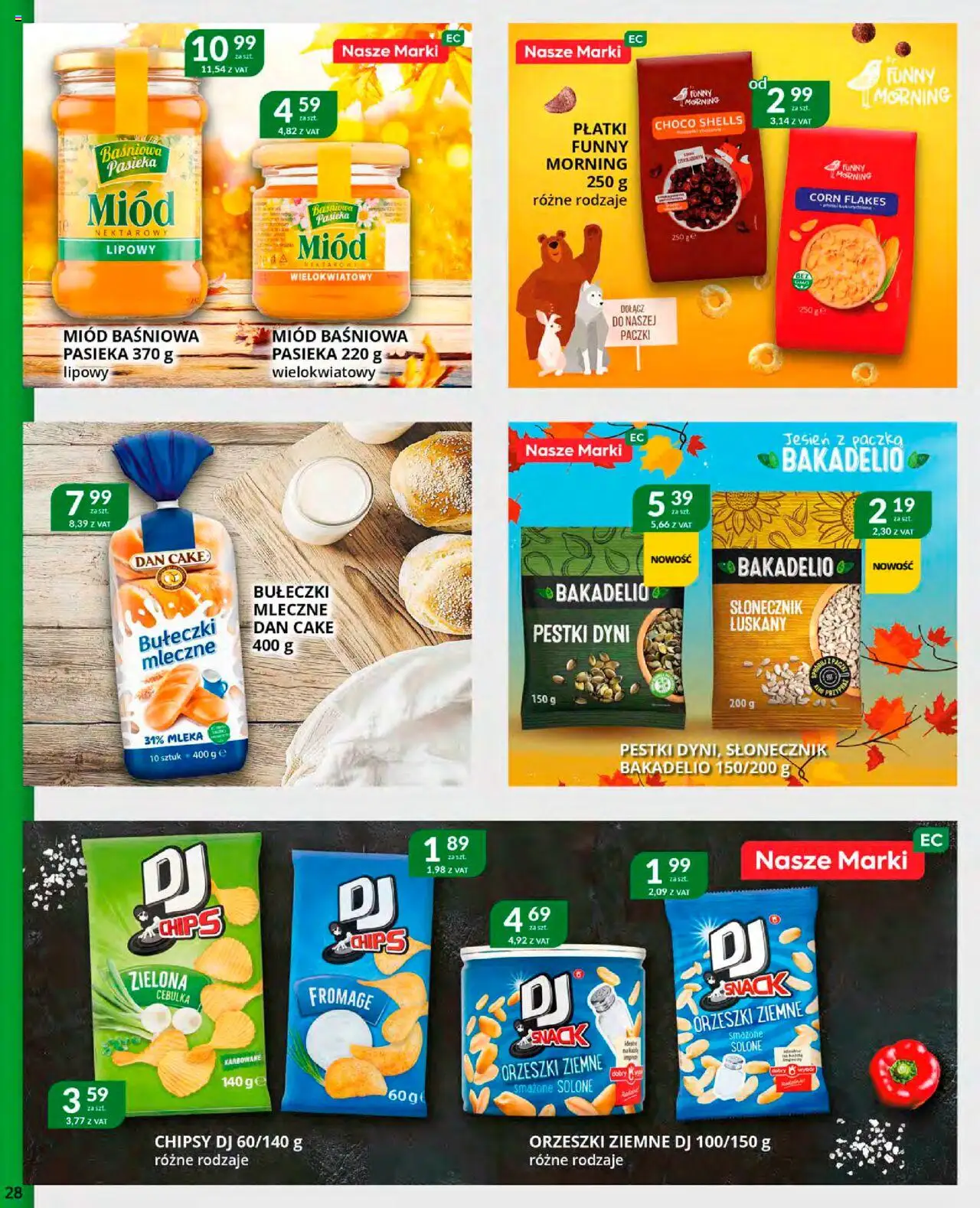 Eurocash Gazetka od 20.10.2025 | Strona: 28 | Produkty: Chipsy, Miód, Słonecznik, Pestki dyni
