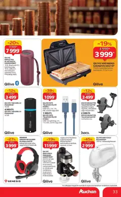 Auchan akciós ujság - amely érvényes a következő dátumtól: 18.09.2025 | Oldal: 33 | Termékek: Rádió, Cappuccino, USB, Kávé
