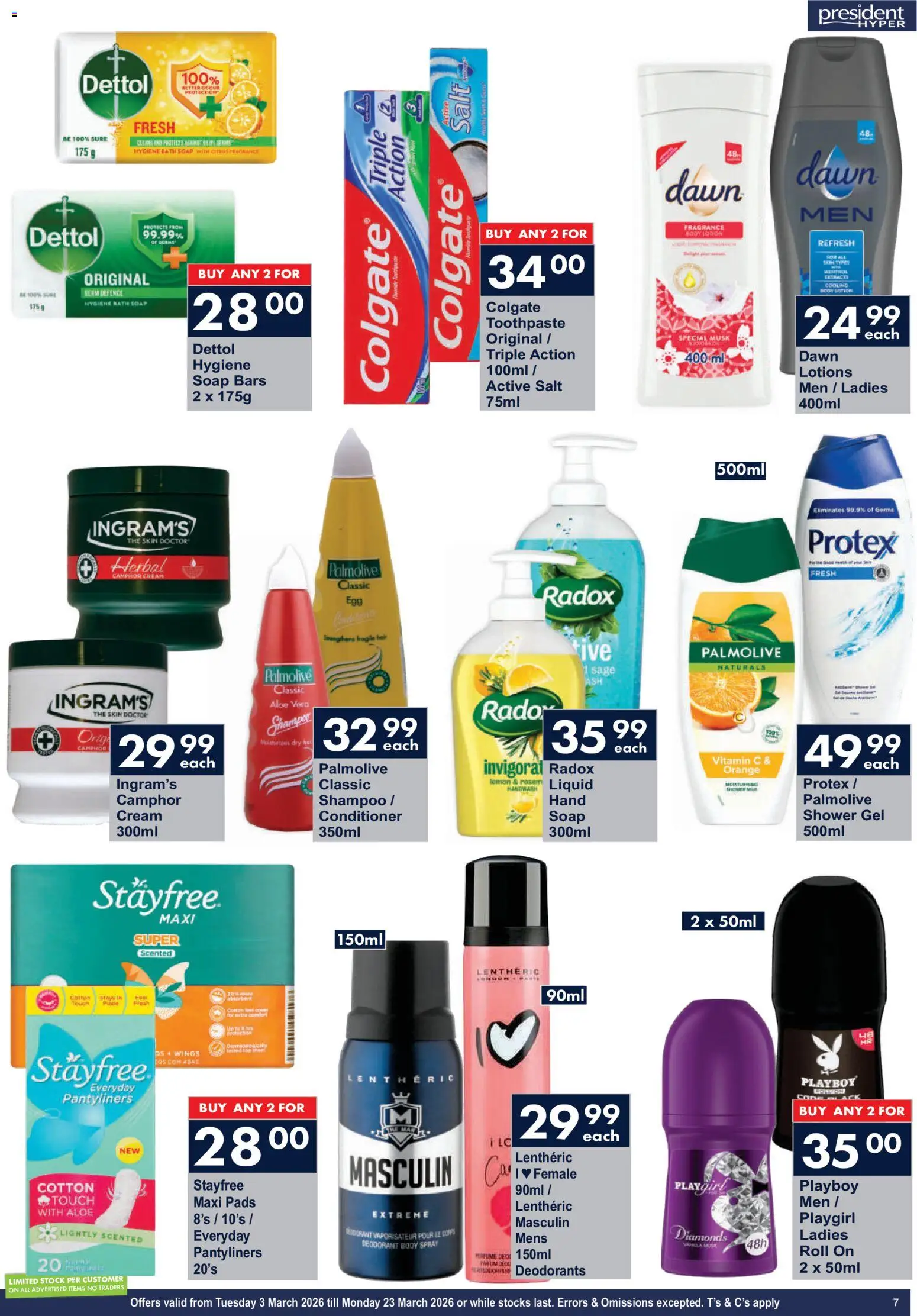 New President Hyper catalogue – valid from 03.03.2026 | Page: 7 | Products: Pads, Body spray, Conditioner, Lemon