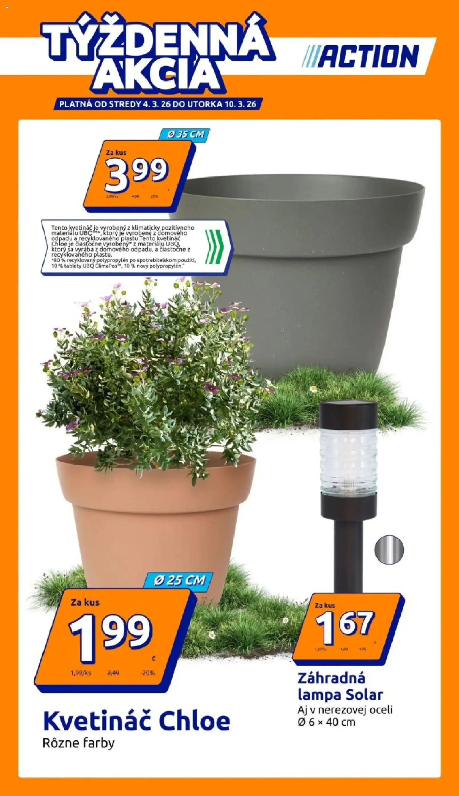 Nové Action akcie – leták je platný od 03.03.2026 | Strana: 1 | Produkty: Lampa, Kvetináč