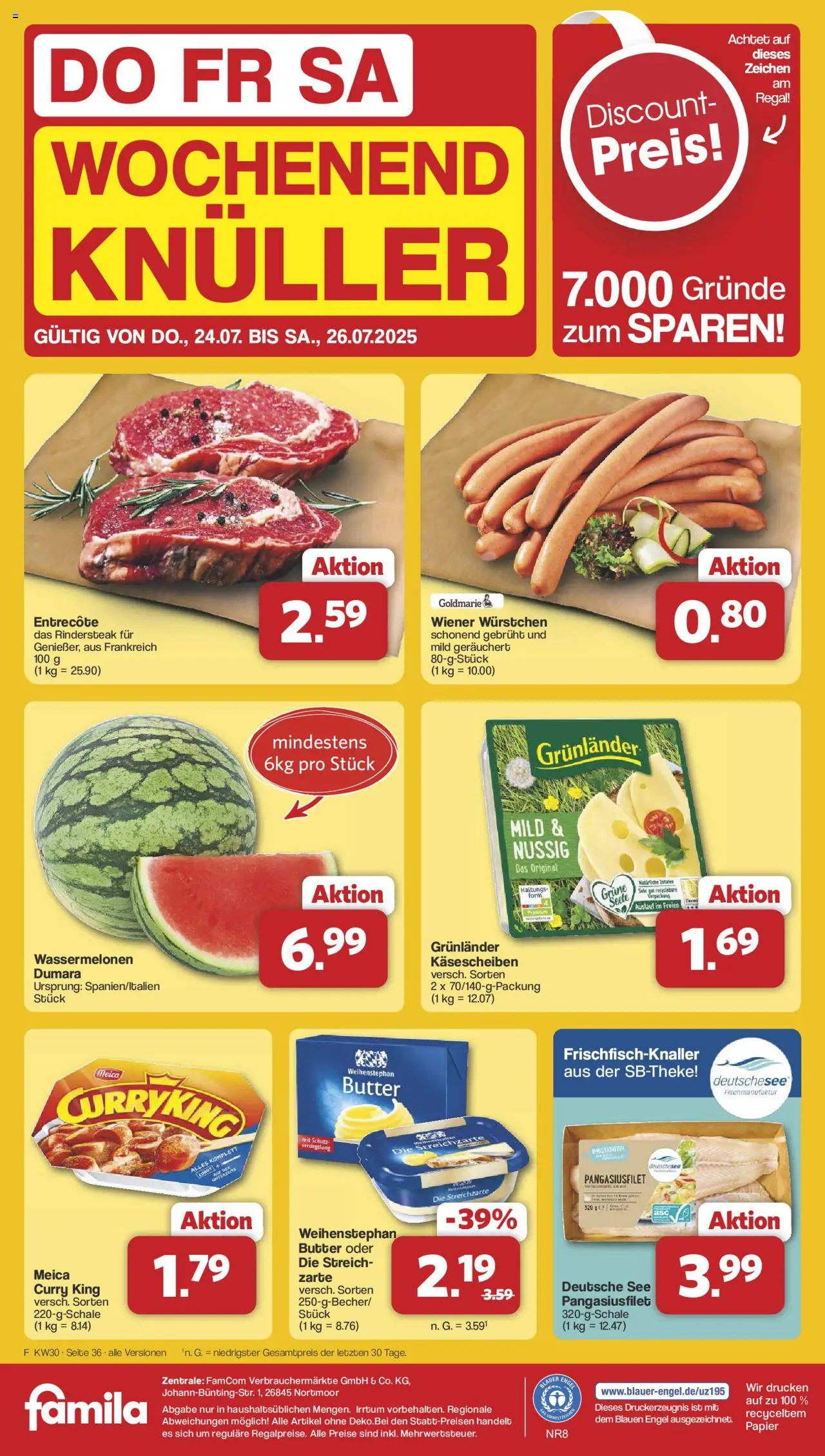 Famila Nordwest Prospekt 	 - gültig ab dem 21.07.2025 | Seite: 43 | Produkte: Wiener wurstchen, Regal, Entrecote, Grunlander