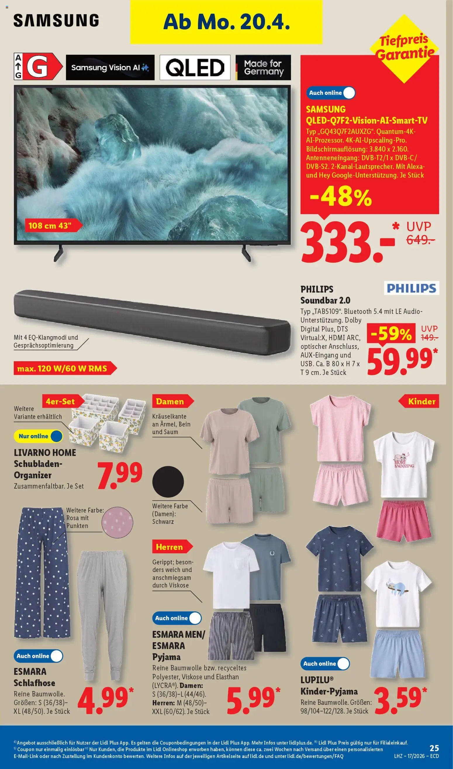 Lidl Prospekt – gültig ab 20.04.2026 | Seite: 41 | Produkte: Philips, Samsung, Pyjama, Audio