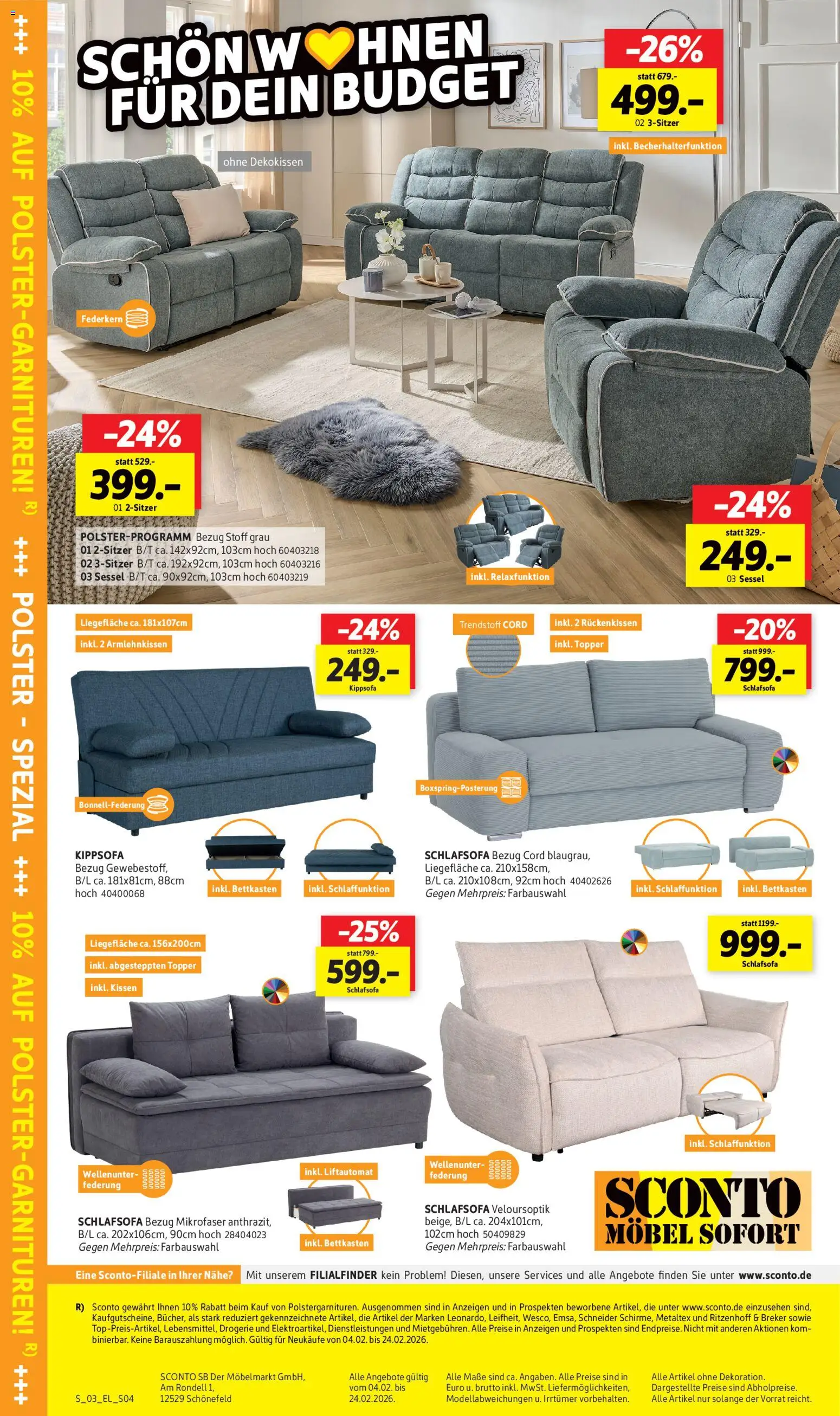 Sconto Prospekt 	 – gültig ab 04.02.2026 | Seite: 12 | Produkte: Schlafsofa, Kissen, Sessel, Topper