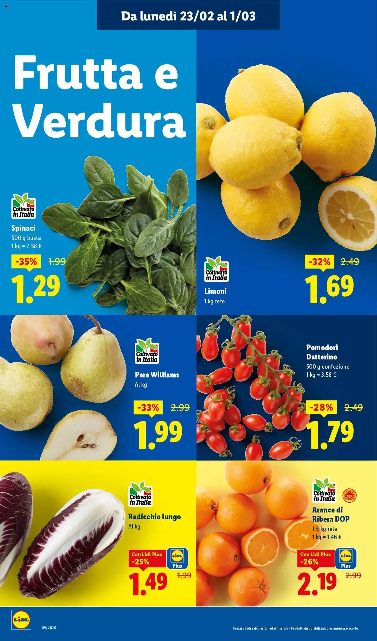 Volantino Lidl del 23.02.2026 | Pagina: 2 | Prodotti: Arance, Frutta, Pomodori, Spinaci