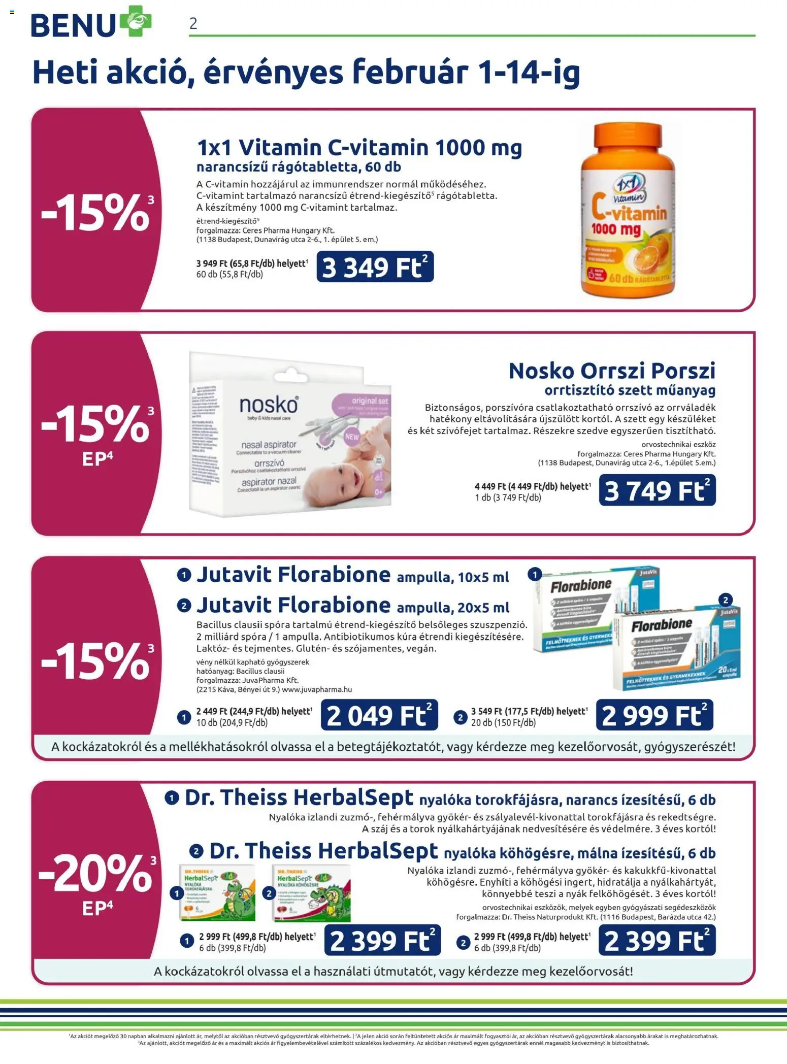 BENU Gyógyszertárak akciós ujság - amely érvényes a következő dátumtól: 01.02.2026 | Oldal: 2 | Termékek: Málna, Nyalóka, Narancs, Gyógyszerek