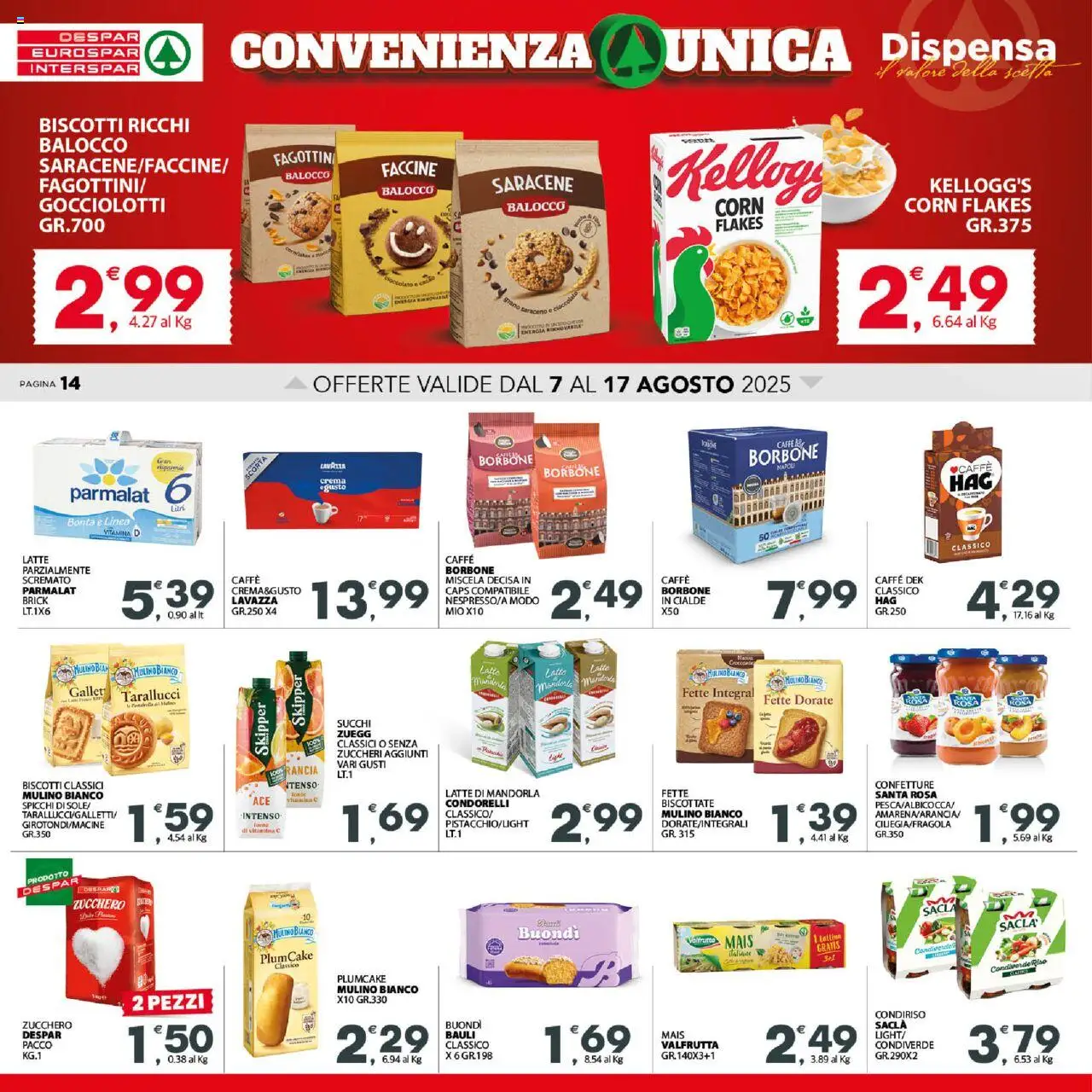 Volantino Interspar del 07.08.2025 | Pagina: 14 | Prodotti: Cioccolato, Zucchero, Latte, Plumcake