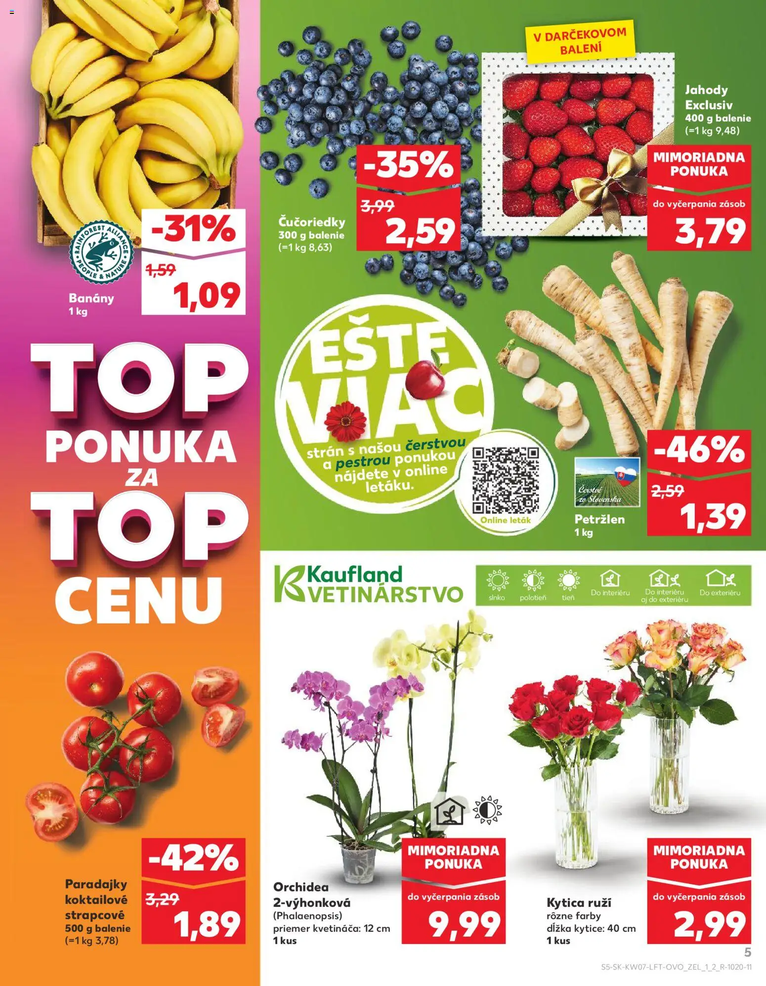 Nové Kaufland akcie – leták je platný od 12.02.2026 | Strana: 5 | Produkty: Paradajky, Banány, Jahody, Orchidea