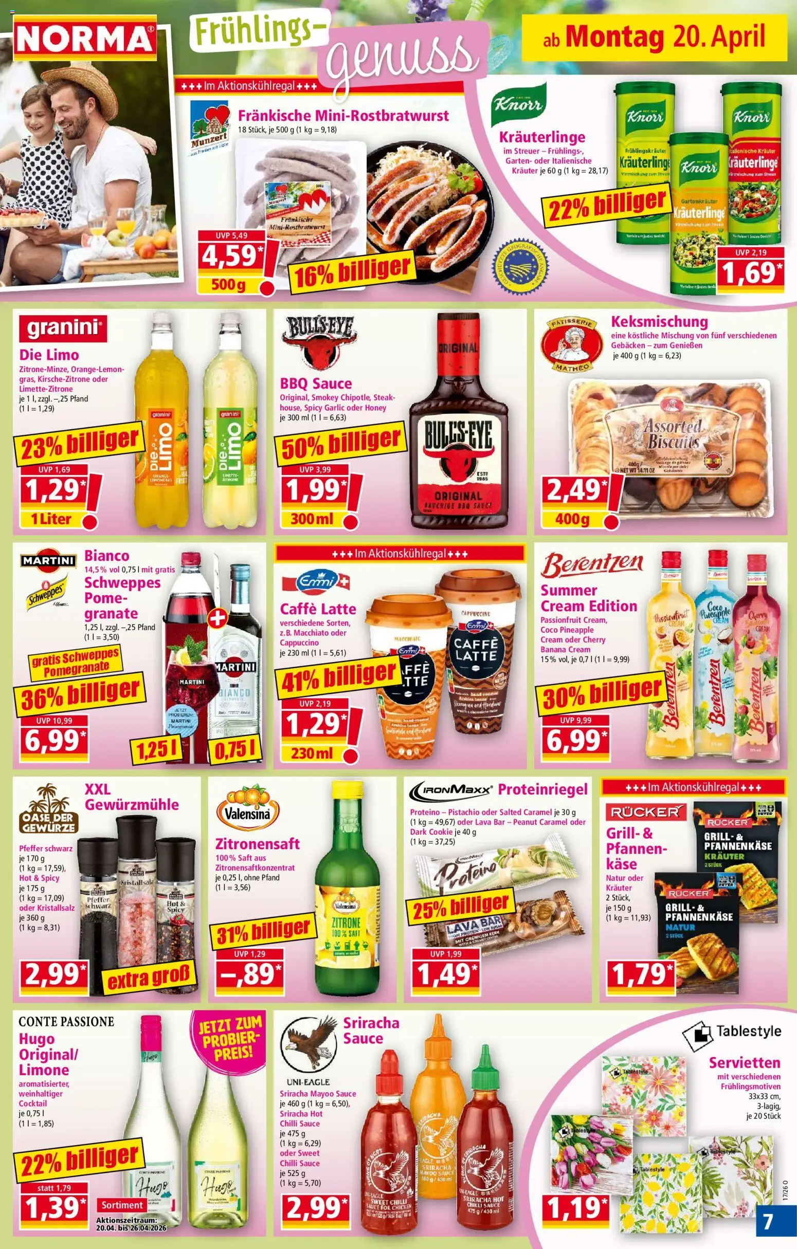 Norma Prospekt – gültig ab 20.04.2026 | Seite: 7 | Produkte: Valensina, Zitrone, Steak, Berentzen