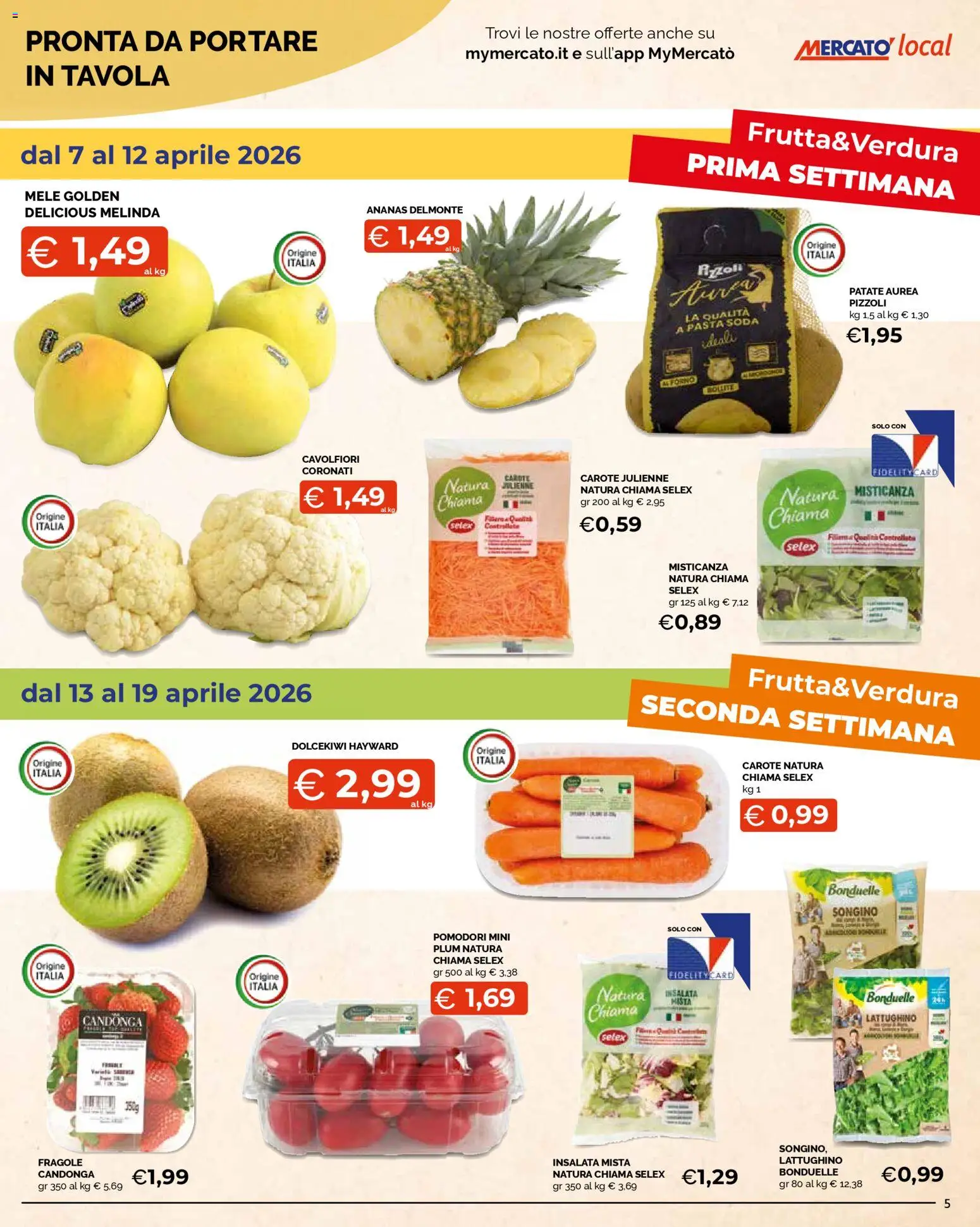 Volantino Mercatò del 07.04.2026 | Pagina: 5 | Prodotti: Mele, Fragole, Carote, Pomodori