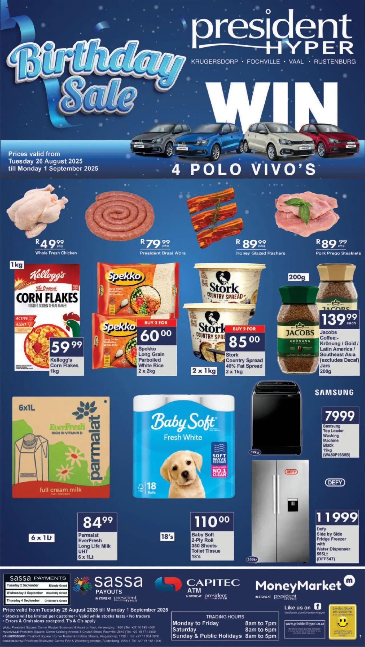 President Hyper - Birthday Sale Month end │ valid from 26.08.2025 | Page: 1 | Products: Freezer, Washing machine, Pork, Water