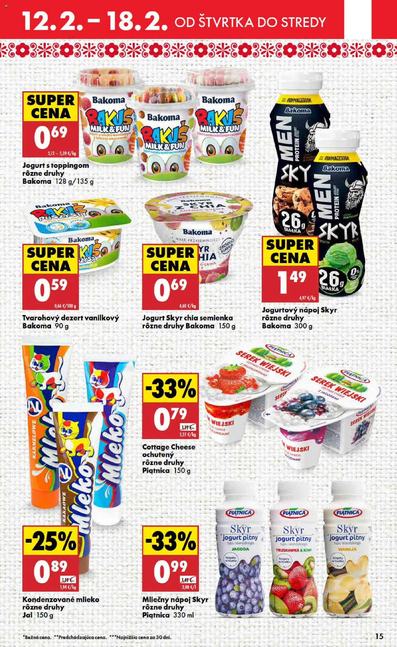 Nové Biedronka akcie – leták je platný od 12.02.2026 | Strana: 15 | Produkty: Mlieko, Jogurt, Skyr, Kiwi