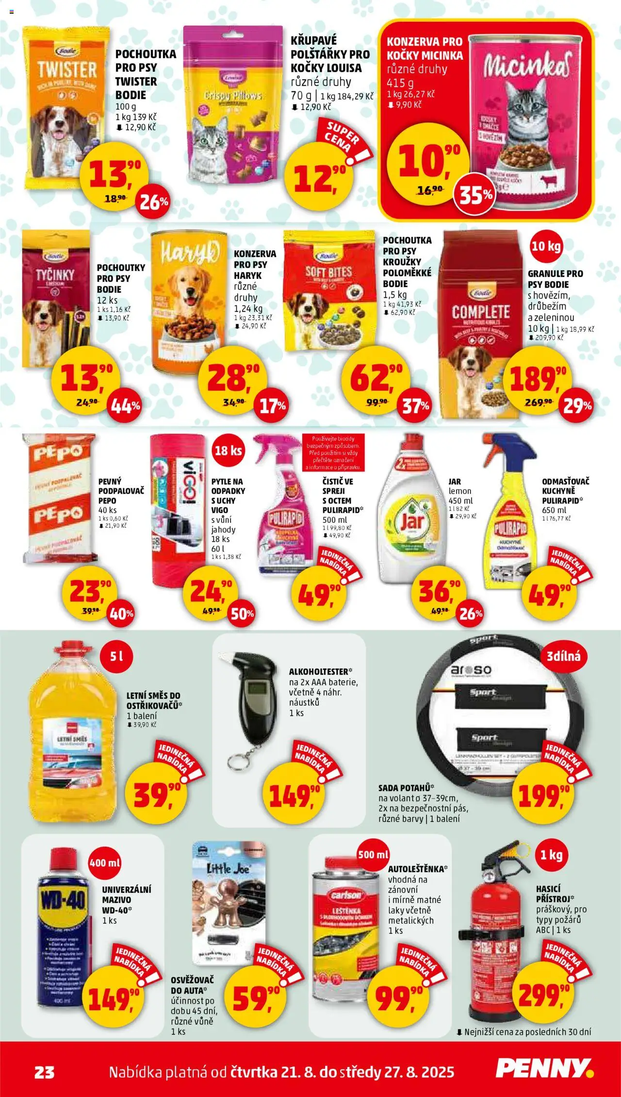 Penny Market leták - Čtvrtečník od 21.08.2025 | Strana: 23 | Produkty: Polštářky, Konzerva pro psy, Pepo, Kuchyně