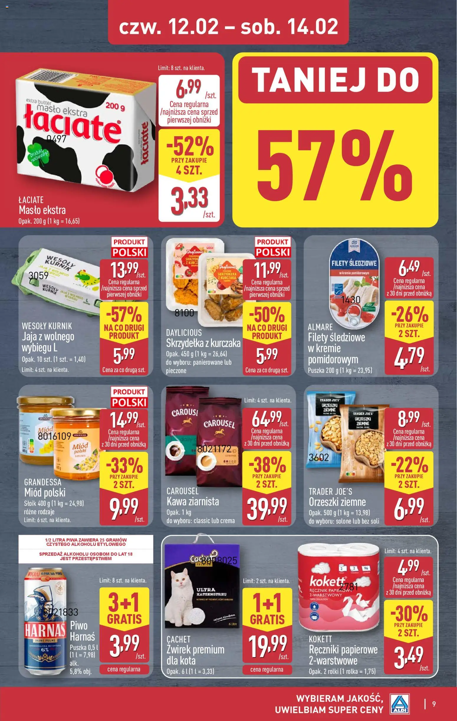 Aldi Gazetka - Okazje na weekend od 12.02.2026 | Strona: 9 | Produkty: Skrzydełka z kurczaka, Orzeszki ziemne, Kawa, Piwo