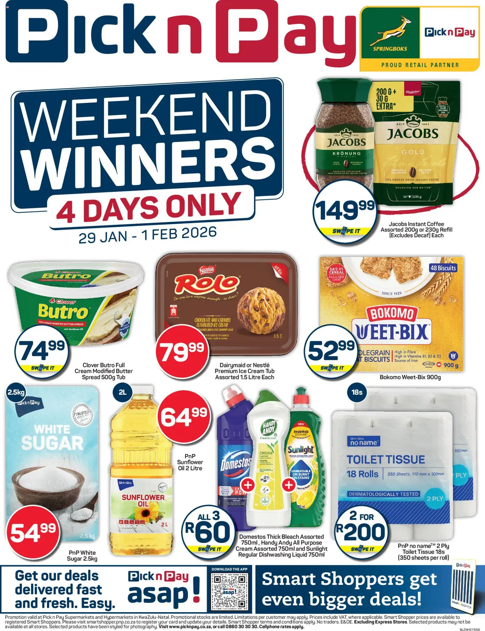 New Pick n Pay catalogue – valid from 29.01.2026 | Page: 1 | Products: Butter, Coffee, Chocolate, Sugar