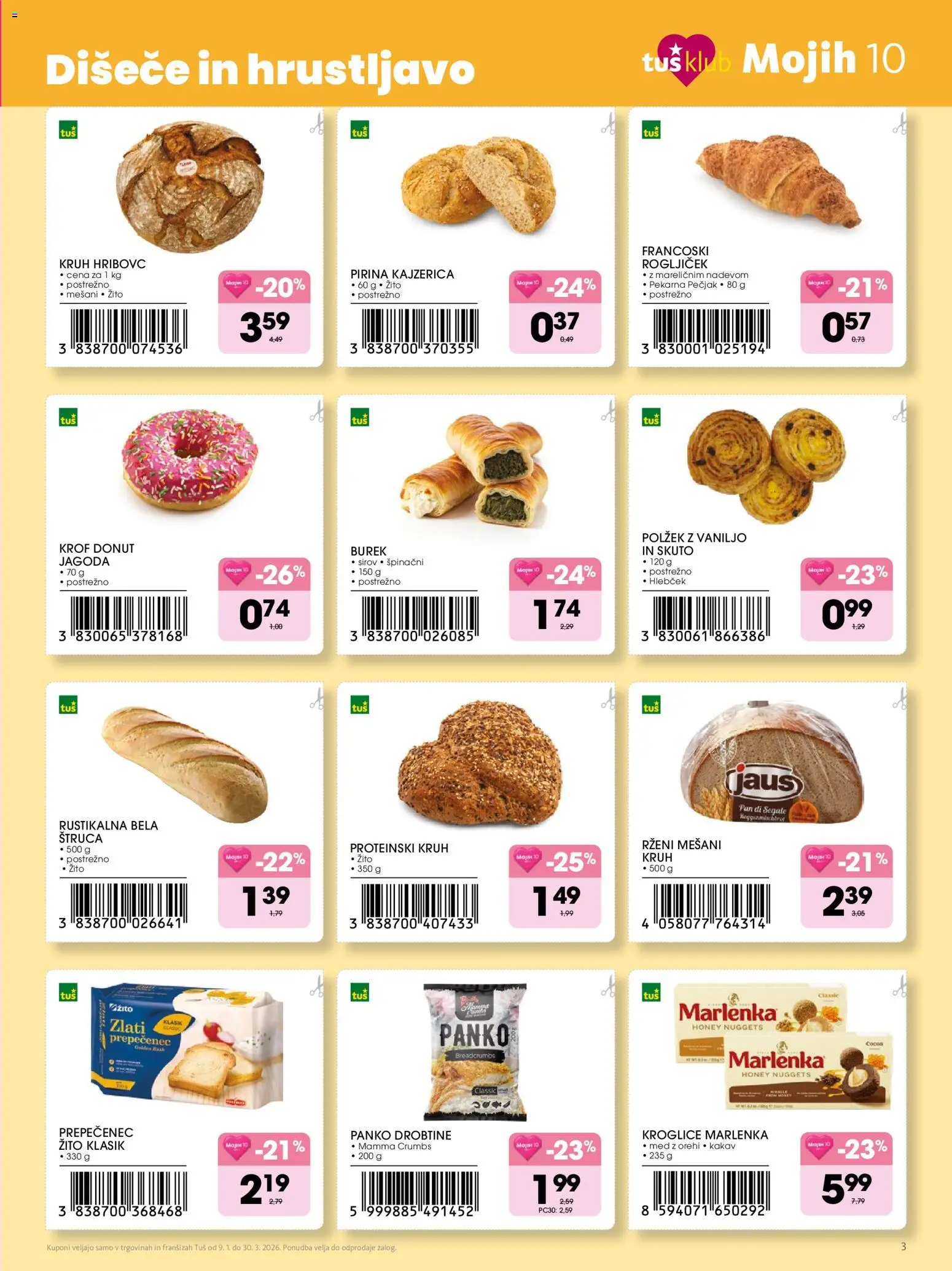 Novi Tuš katalog ponudbe – veljaven od 09.01.2026 | Stran: 3 | Izdelki: Pekarna, Kakav, Kruh