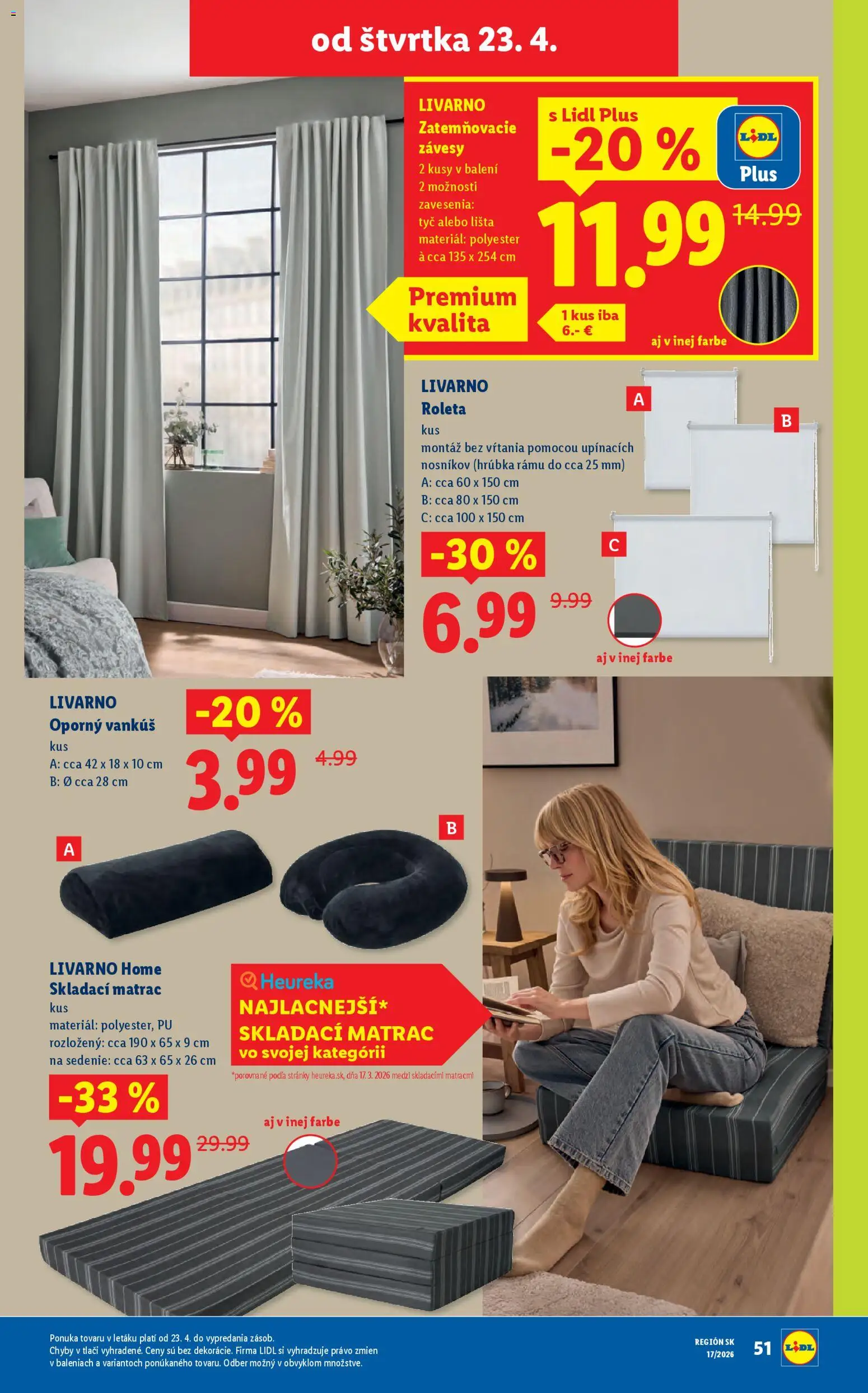 Nové Lidl akcie – leták je platný od 20.04.2026 | Strana: 89 | Produkty: Matrac, Vankúš, Závesy, Zatemňovacie závesy