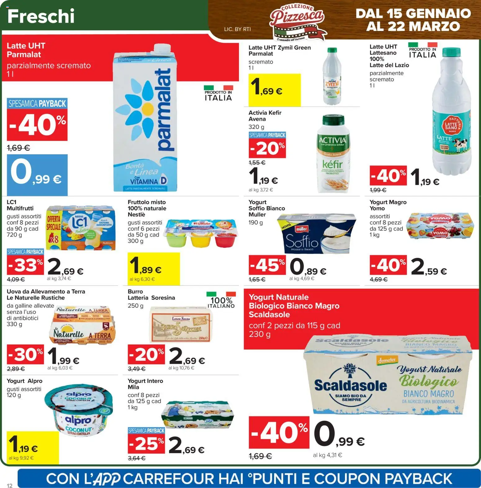 Volantino Carrefour del 15.01.2026 | Pagina: 12 | Prodotti: Uova, Latte, Latte parzialmente scremato, Stracciatella