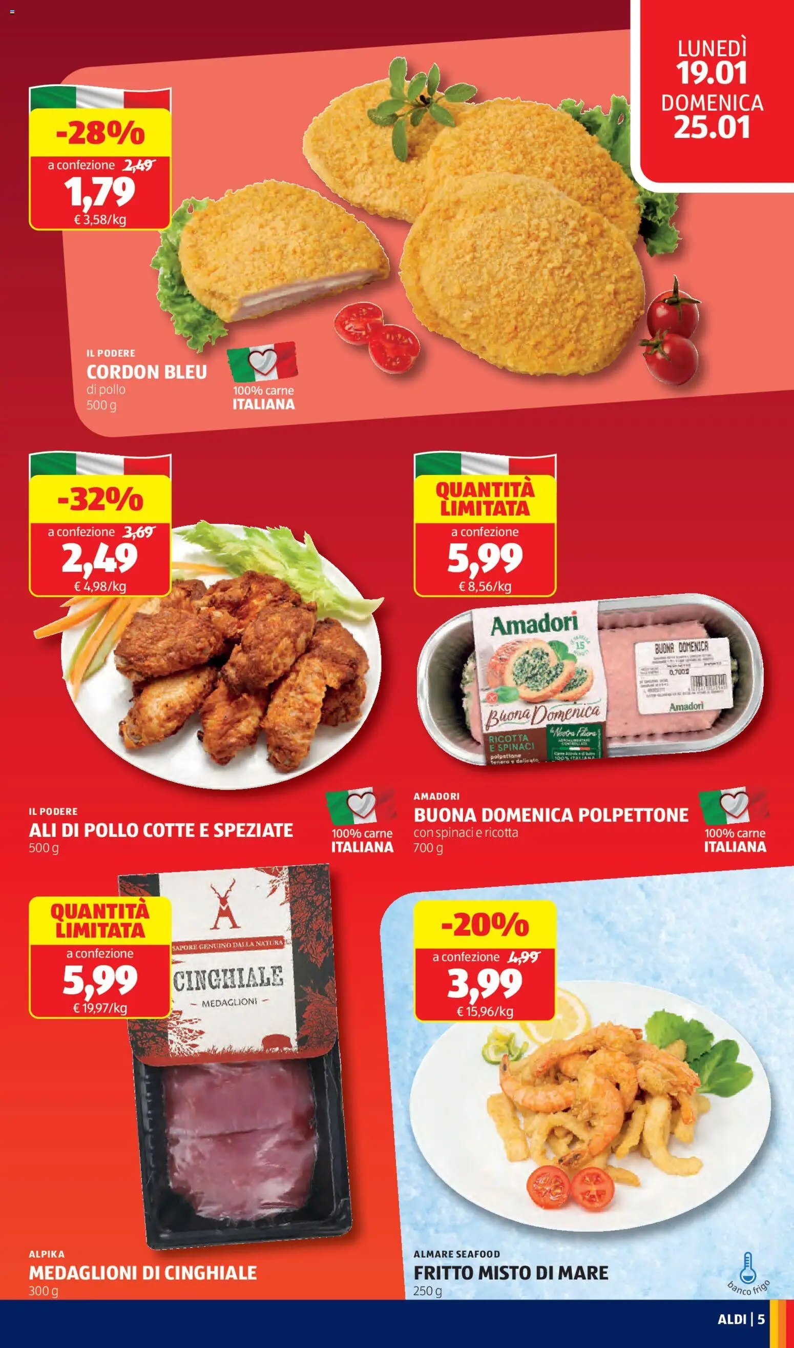 Volantino Aldi del 19.01.2026 | Pagina: 5 | Prodotti: Pollo, Spinaci, Ricotta