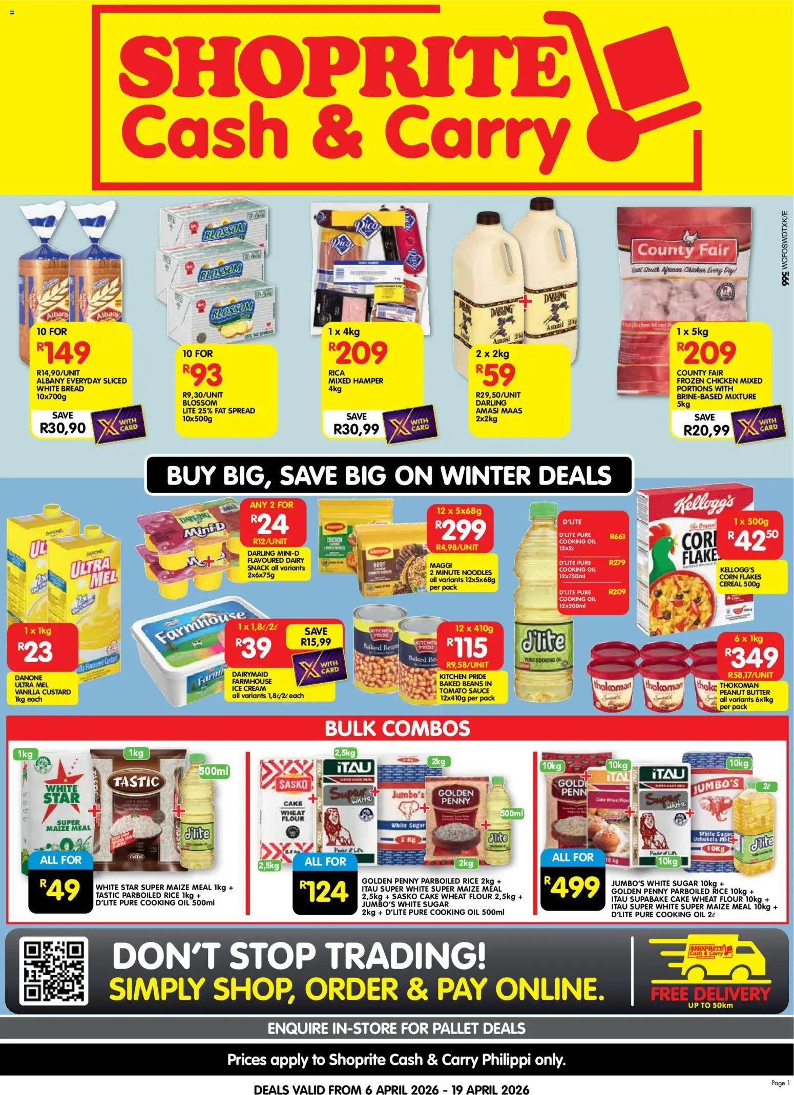 New Shoprite catalogue – valid from 06.04.2026 | Page: 1 | Products: Cake, Custard, Maize meal, Butter
