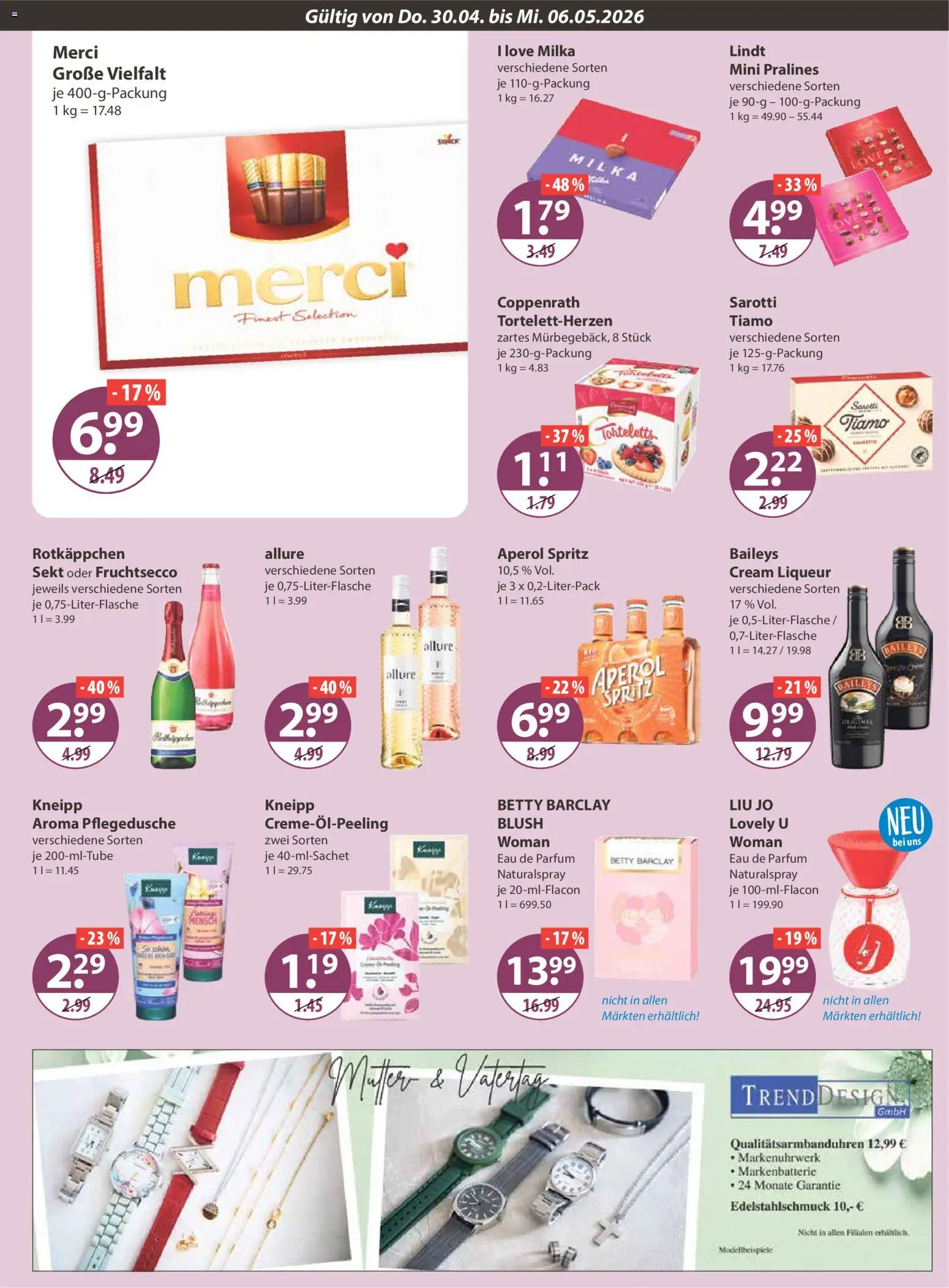 V-Markt München – gültig ab 30.04.2026 | Seite: 15 | Produkte: Milka, Rotkäppchen, Aperol, Lindt