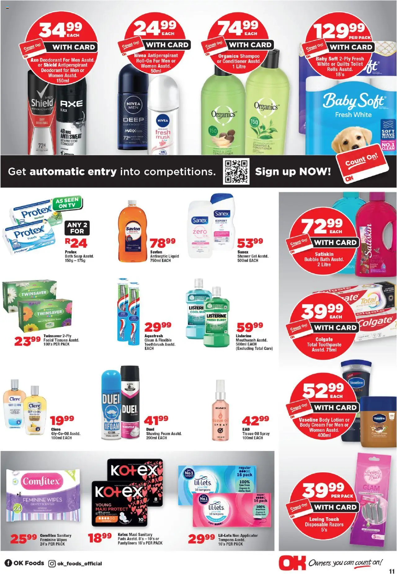New OK Foods catalogue – valid from 24.09.2025 | Page: 11 | Products: Tissue oil, Butter, Soap, Toothpaste
