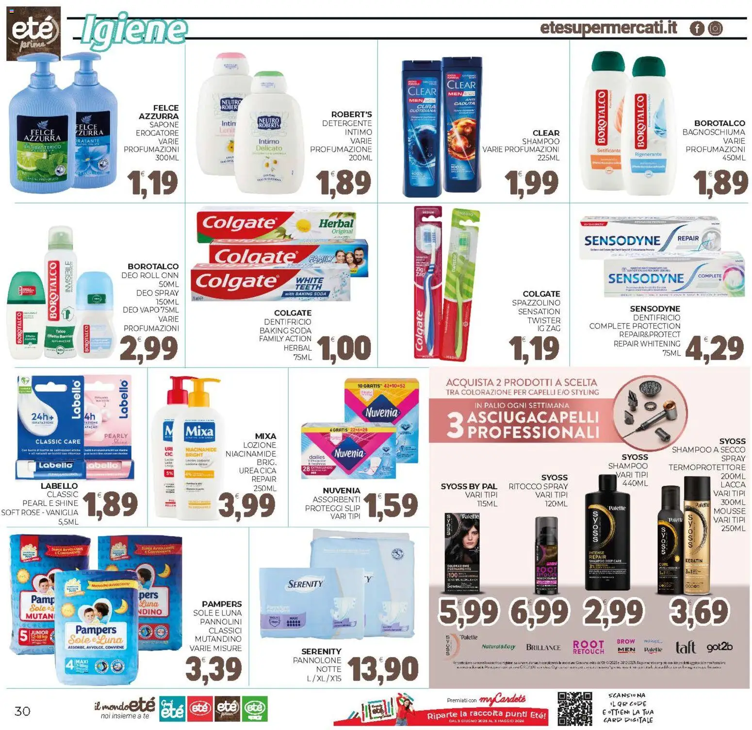 Volantino Eté del 02.12.2025 | Pagina: 30 | Prodotti: Lacca, Bagnoschiuma, Proteggi slip, Asciugacapelli