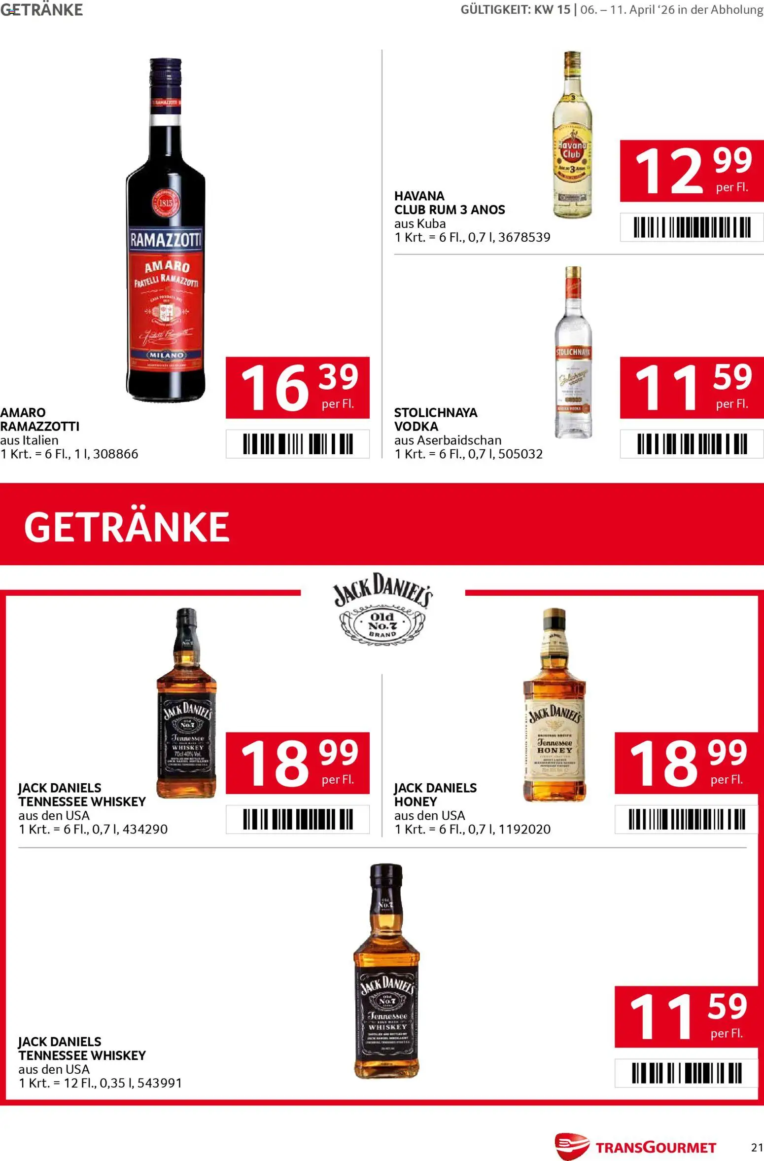 Transgourmet Flugblatt gültig ab 06.04.2026 | Seite: 21 | Produkte: Whiskey