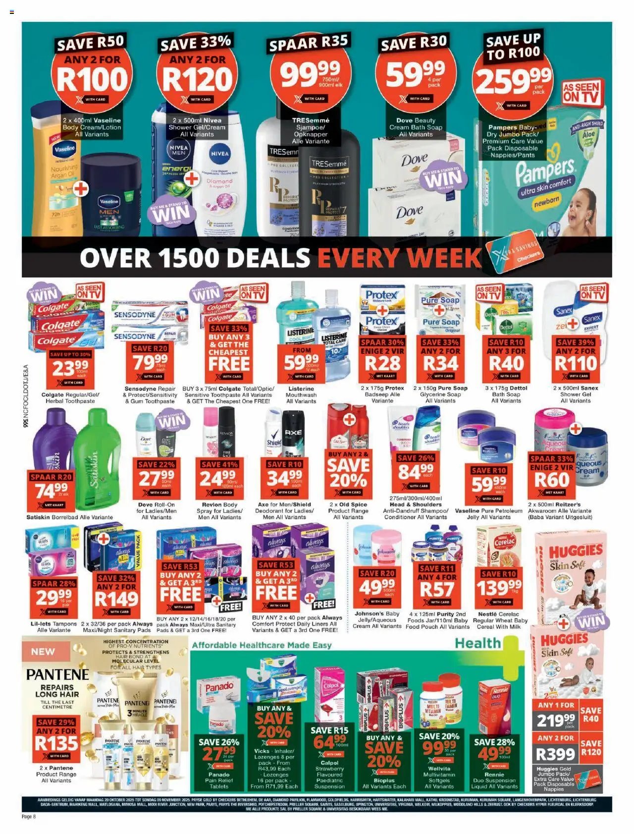 New Checkers catalogue – valid from 20.10.2025 | Page: 8 | Products: TV, Pads, Deodorant, Mouthwash