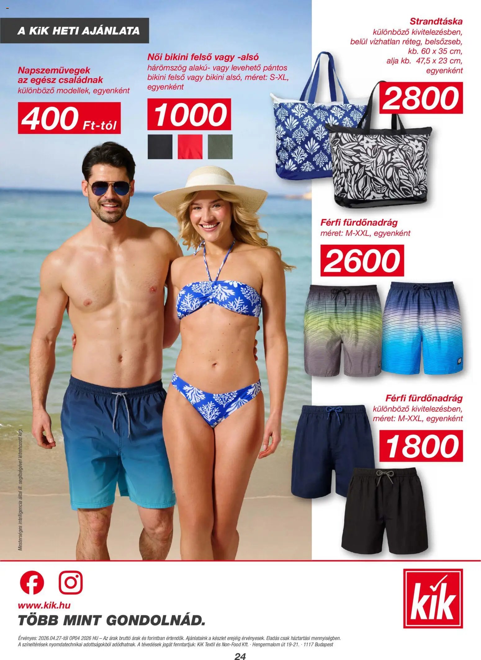 Kik akciós ujság - amely érvényes a következő dátumtól: 27.04.2026 | Oldal: 24 | Termékek: Bikini, Strandtáska