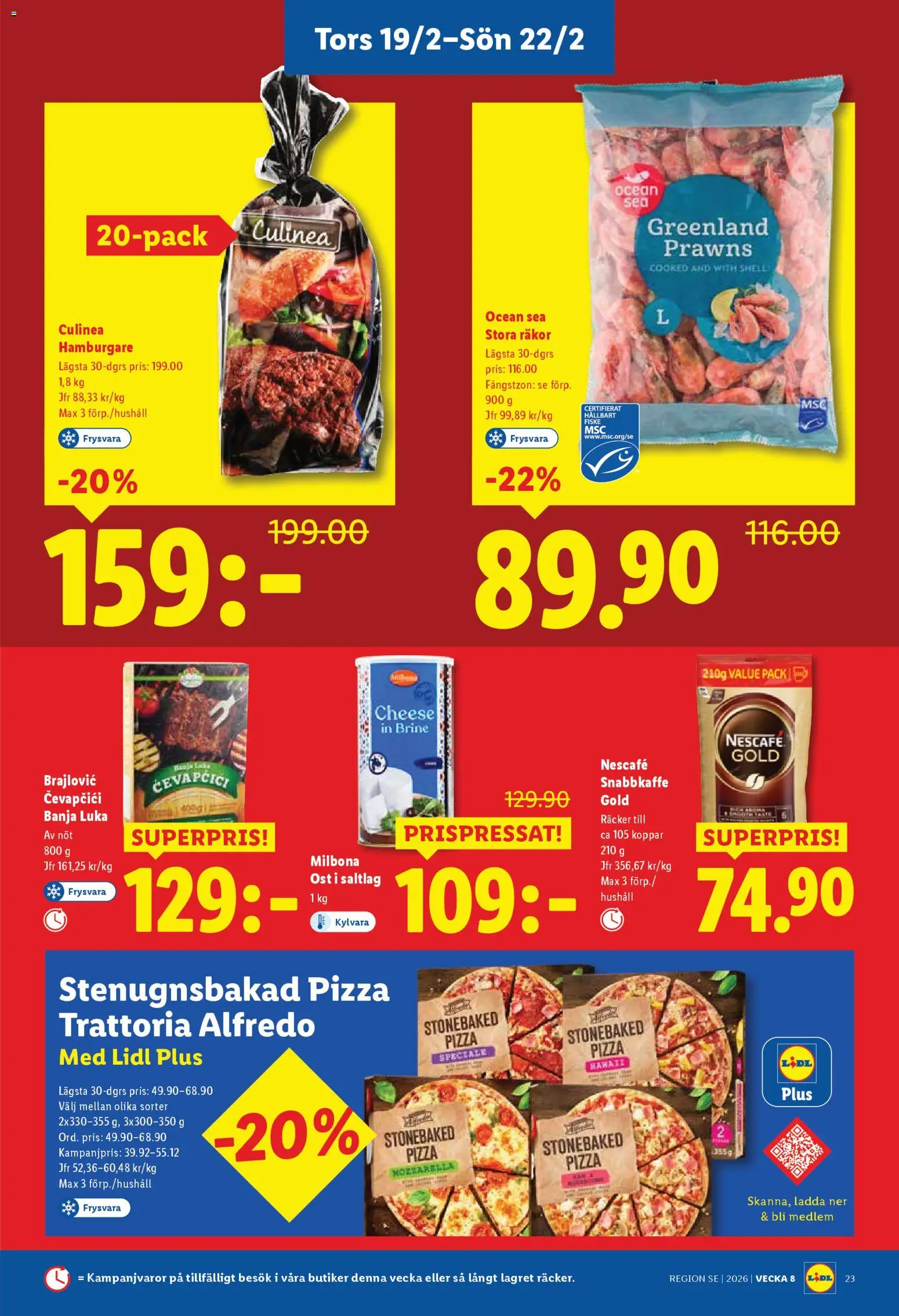 Lidl reklamblad aktuell från 16.02.2026 | Sida: 28 | Produkter: Hamburgare, Räkor, Ost, Pizza