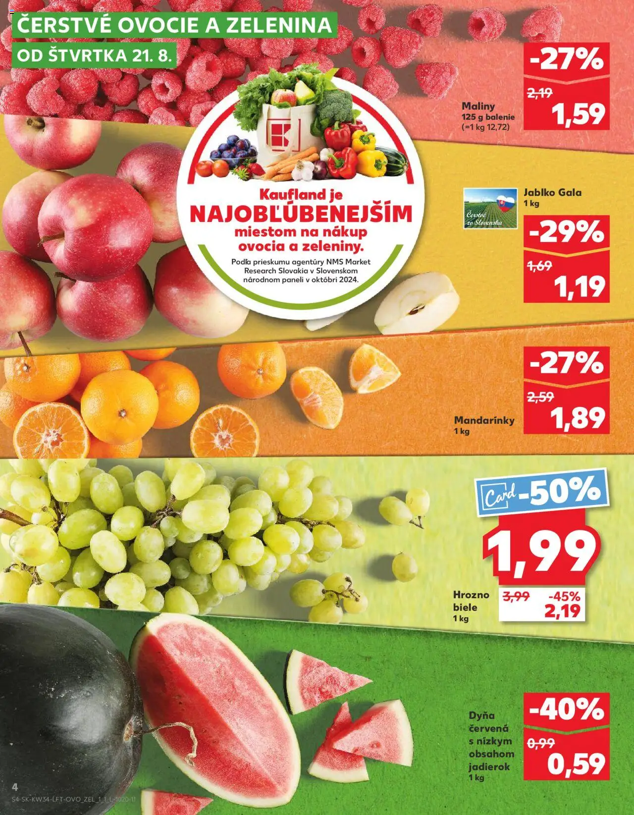 Kaufland Košice-OC Galéria │ platný od 21.08.2025 | Strana: 4 | Produkty: Apple, Mandarinky, Hrozno, Maliny