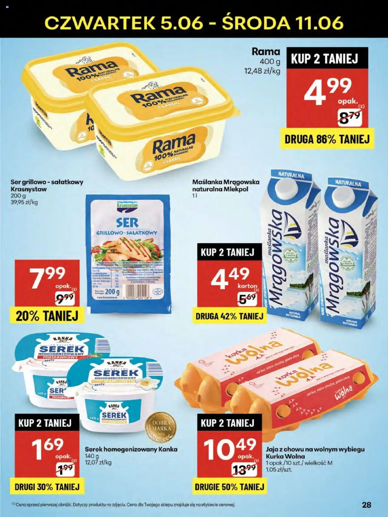 Delikatesy Centrum Gazetka - Sklepy Własne od 05.06.2025 | Strona: 28 | Produkty: Serek homogenizowany, Maślanka, Ser, Jaja