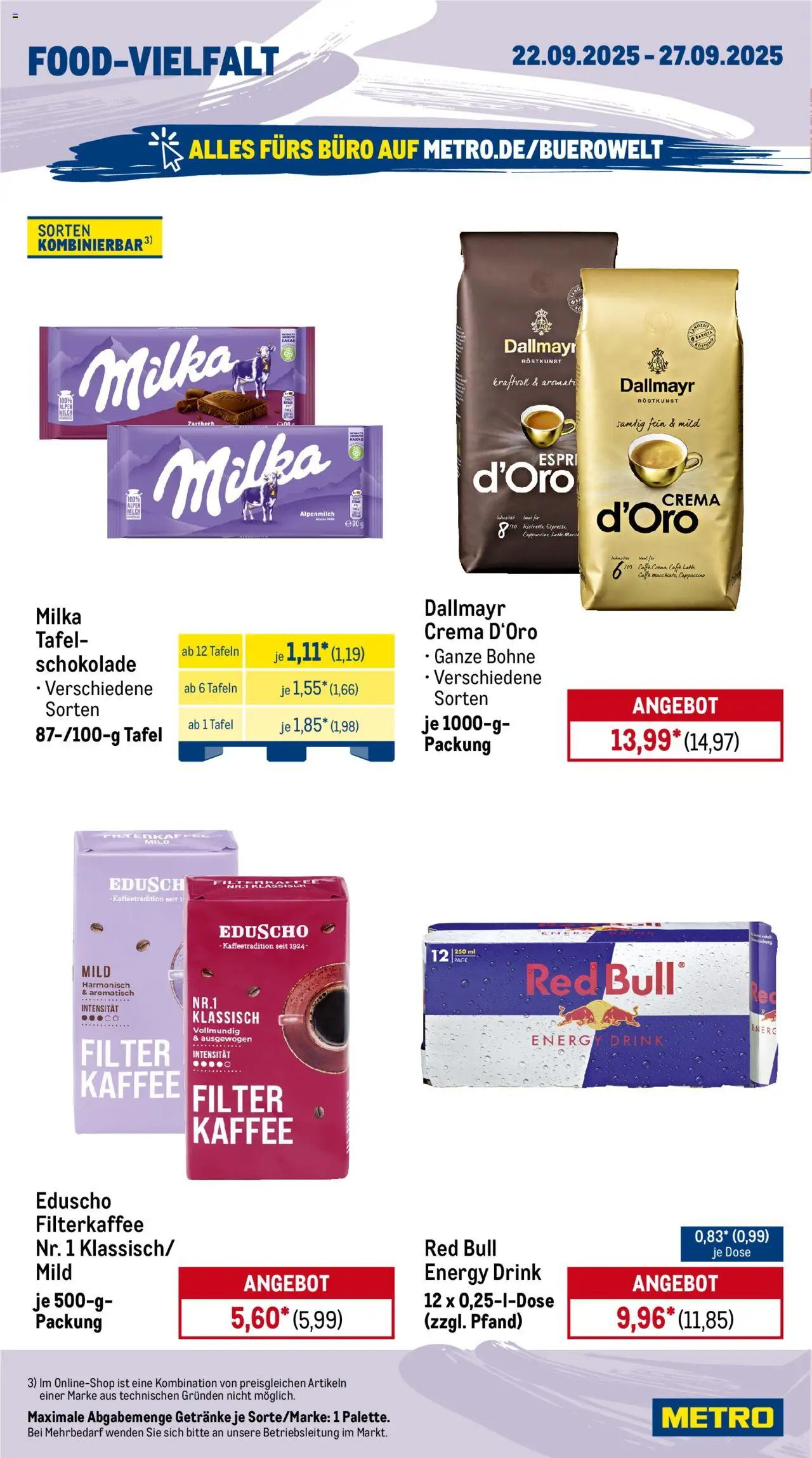Metro Prospekt 	 – gültig ab 22.09.2025 | Seite: 12 | Produkte: Red bull, Milka, Dallmayr, Eduscho