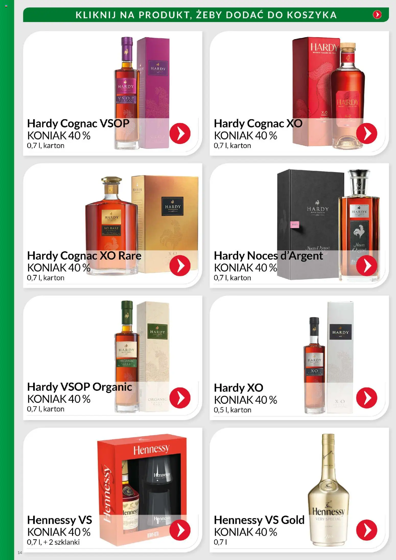 Eurocash Gazetka - Świąteczny Katalog Alkoholi od 01.12.2025 | Strona: 14 | Produkty: Hennessy, Koniak, Szklanki