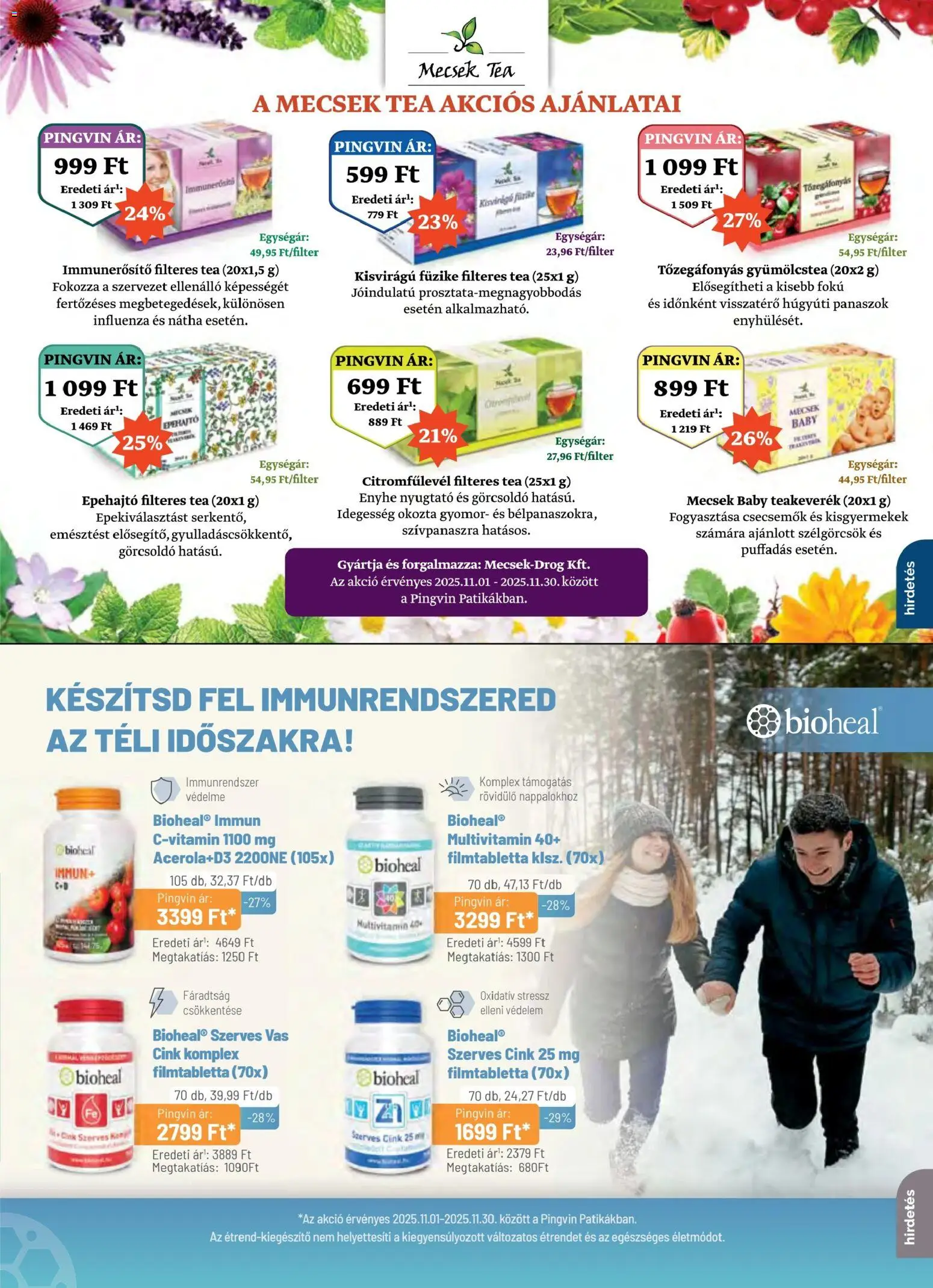 Pingvin Patika akciós ujság - amely érvényes a következő dátumtól: 01.11.2025 | Oldal: 11 | Termékek: Gyümölcstea, Tea, Multivitamin