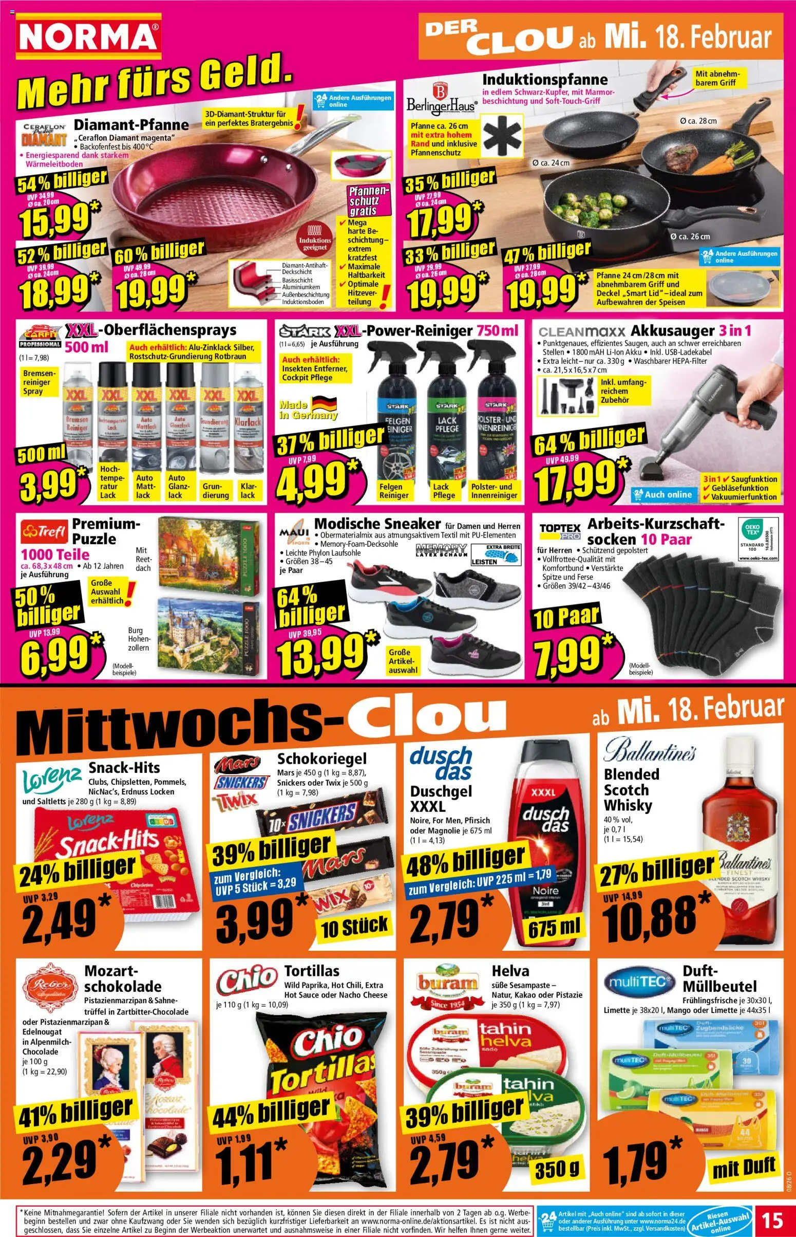 Norma Prospekt 	 – gültig ab 16.02.2026 | Seite: 15 | Produkte: Snickers, Twix, Duschgel, Sahne
