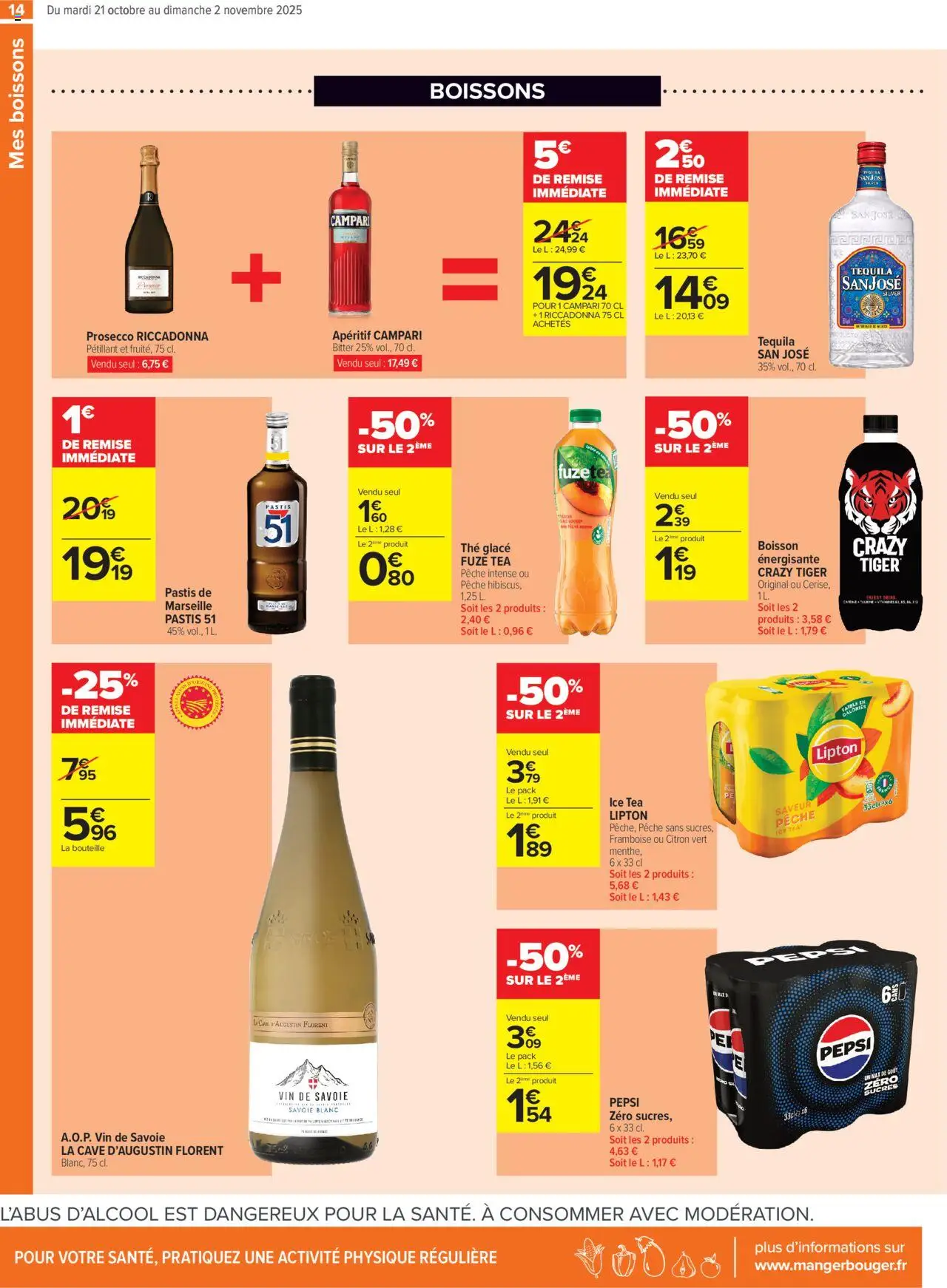 {H1} | Page: 14 | Produits: Citron vert, Aperitif Campari, Thé glacé, Vin