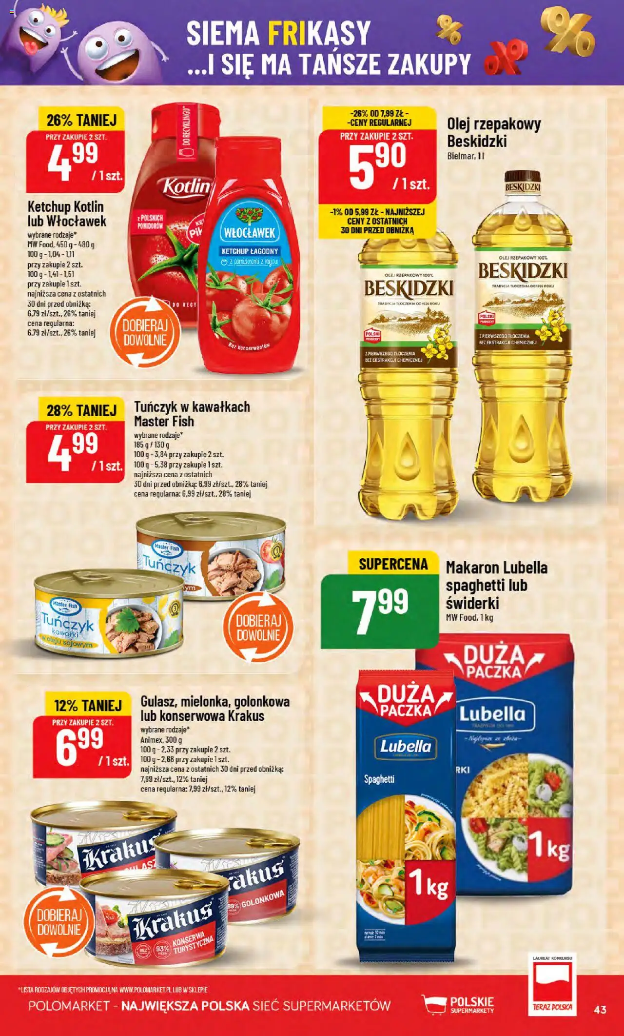 POLOmarket Gazetka od 06.08.2025 | Strona: 43 | Produkty: Olej rzepakowy, Tuńczyk, Olej, Makaron