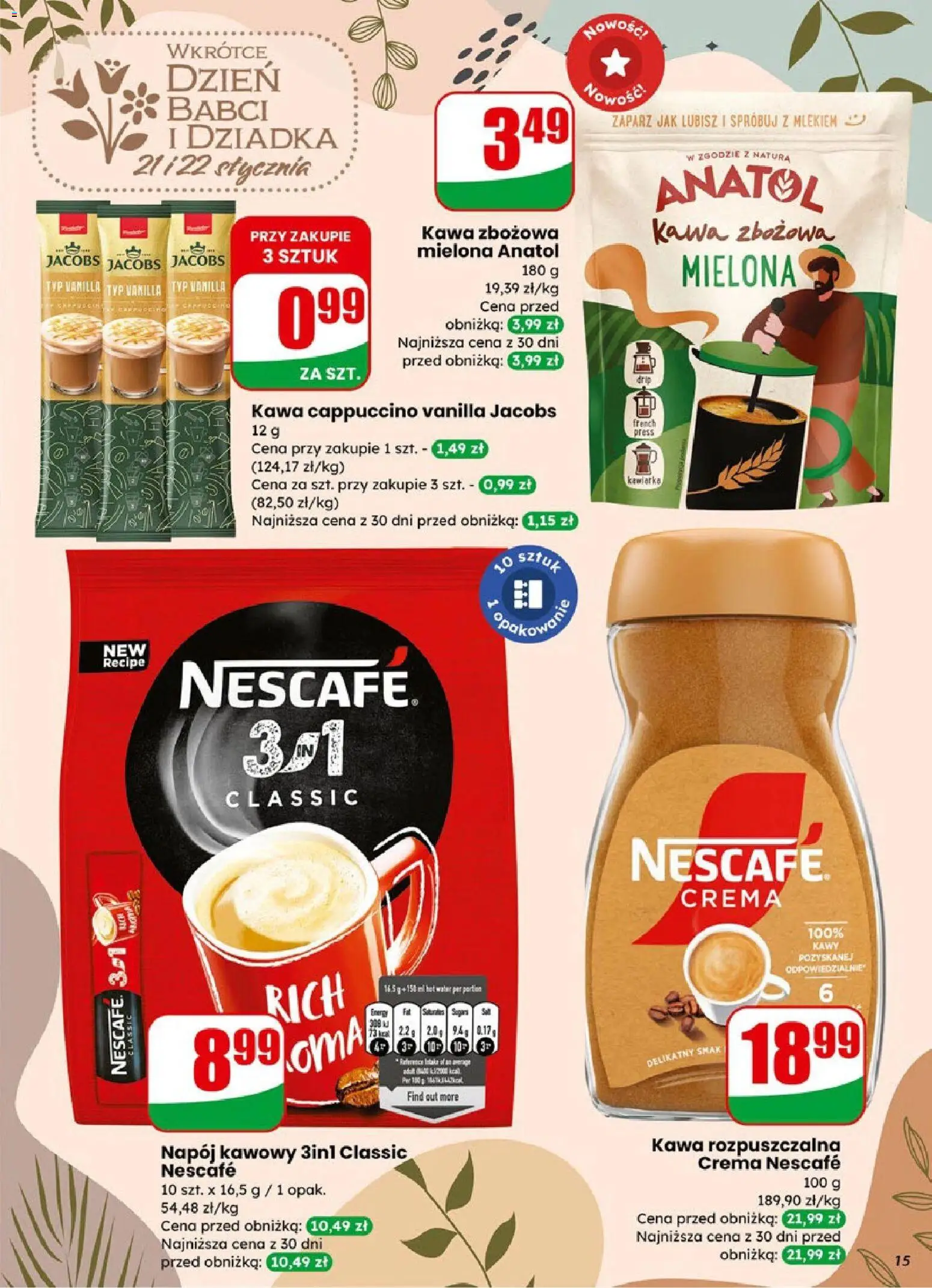 Dino Gazetka od 14.01.2026 | Strona: 15 | Produkty: Nescafe, Kawa rozpuszczalna, Cappuccino, Kawa