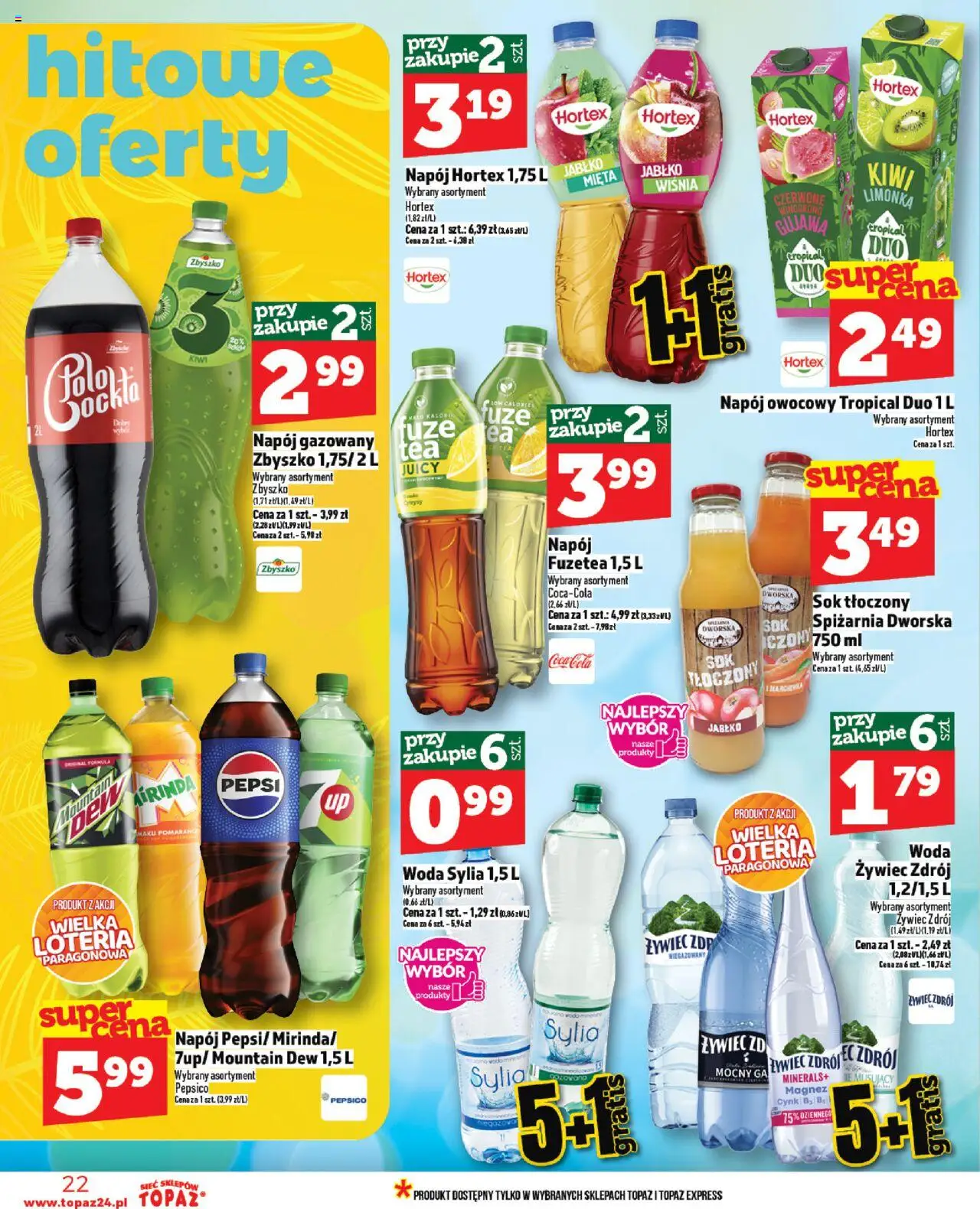 Topaz Gazetka od 28.08.2025 | Strona: 22 | Produkty: Coca cola, Mięta, Sok, Woda