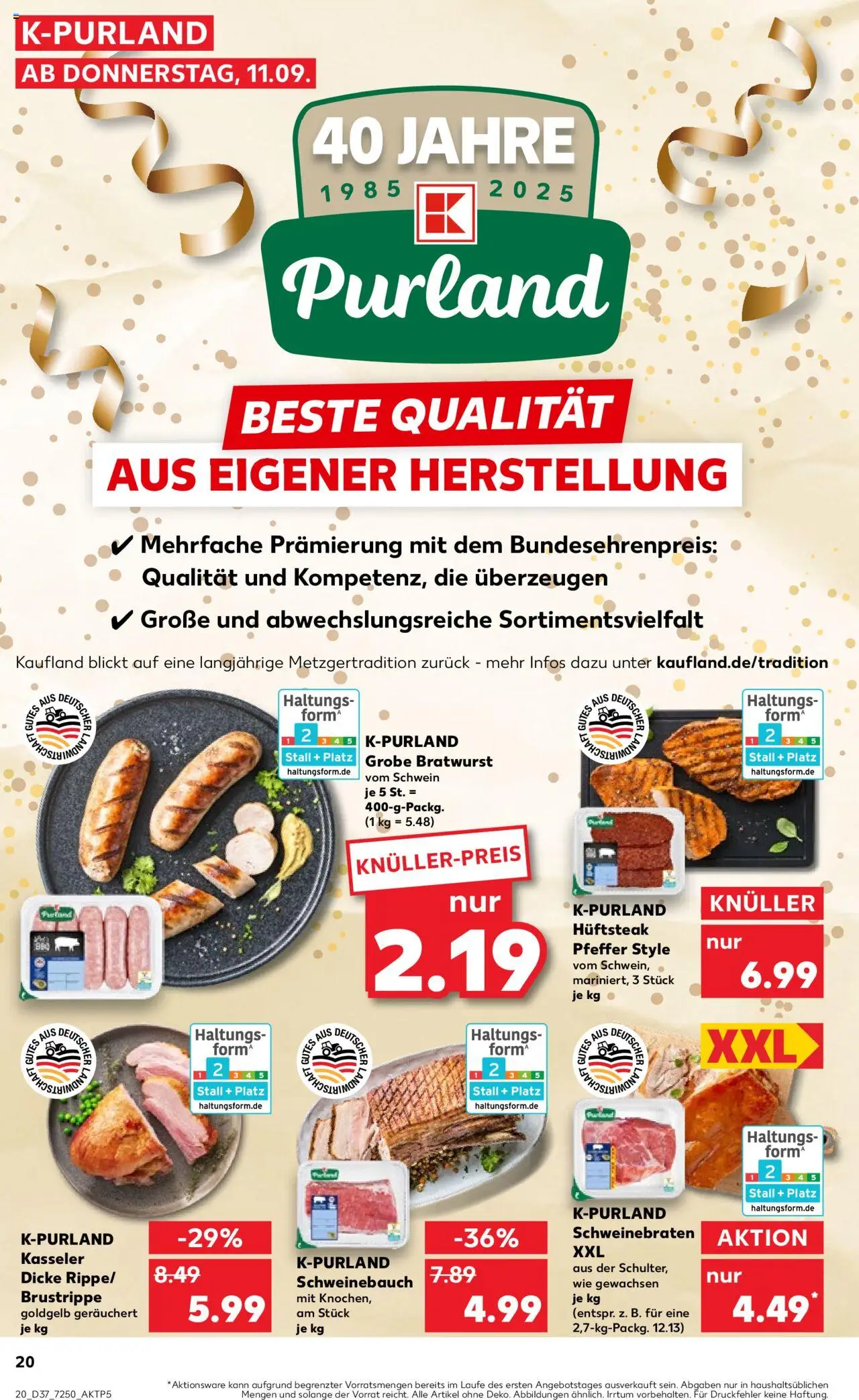 Kaufland prospekt Hannover	 – gültig ab 11.09.2025 | Seite: 20 | Produkte: Schweinebauch, Bratwurst, Pfeffer, Steak
