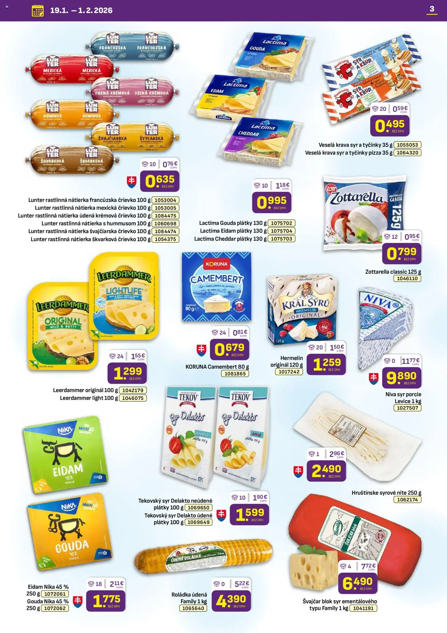 Nové Libex akcie – leták je platný od 19.01.2026 | Strana: 3 | Produkty: Syr, Pizza, Gouda, Eidam
