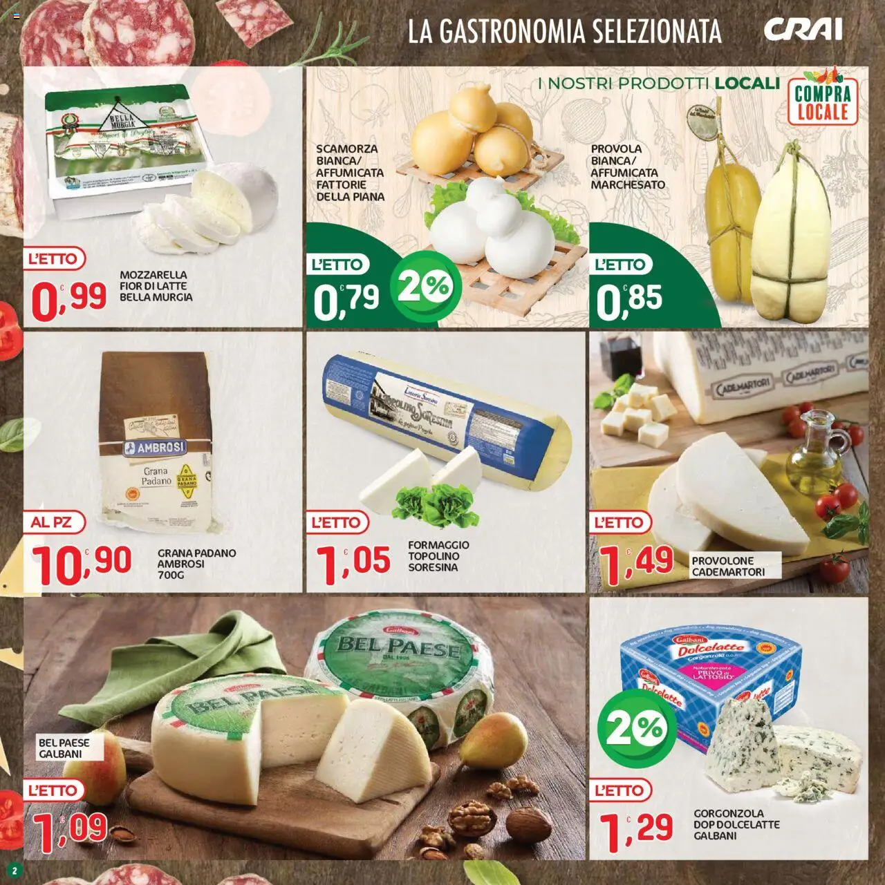 Volantino CRAI del 21.08.2025 | Pagina: 2 | Prodotti: Mozzarella, Formaggio, Grana Padano, Provola