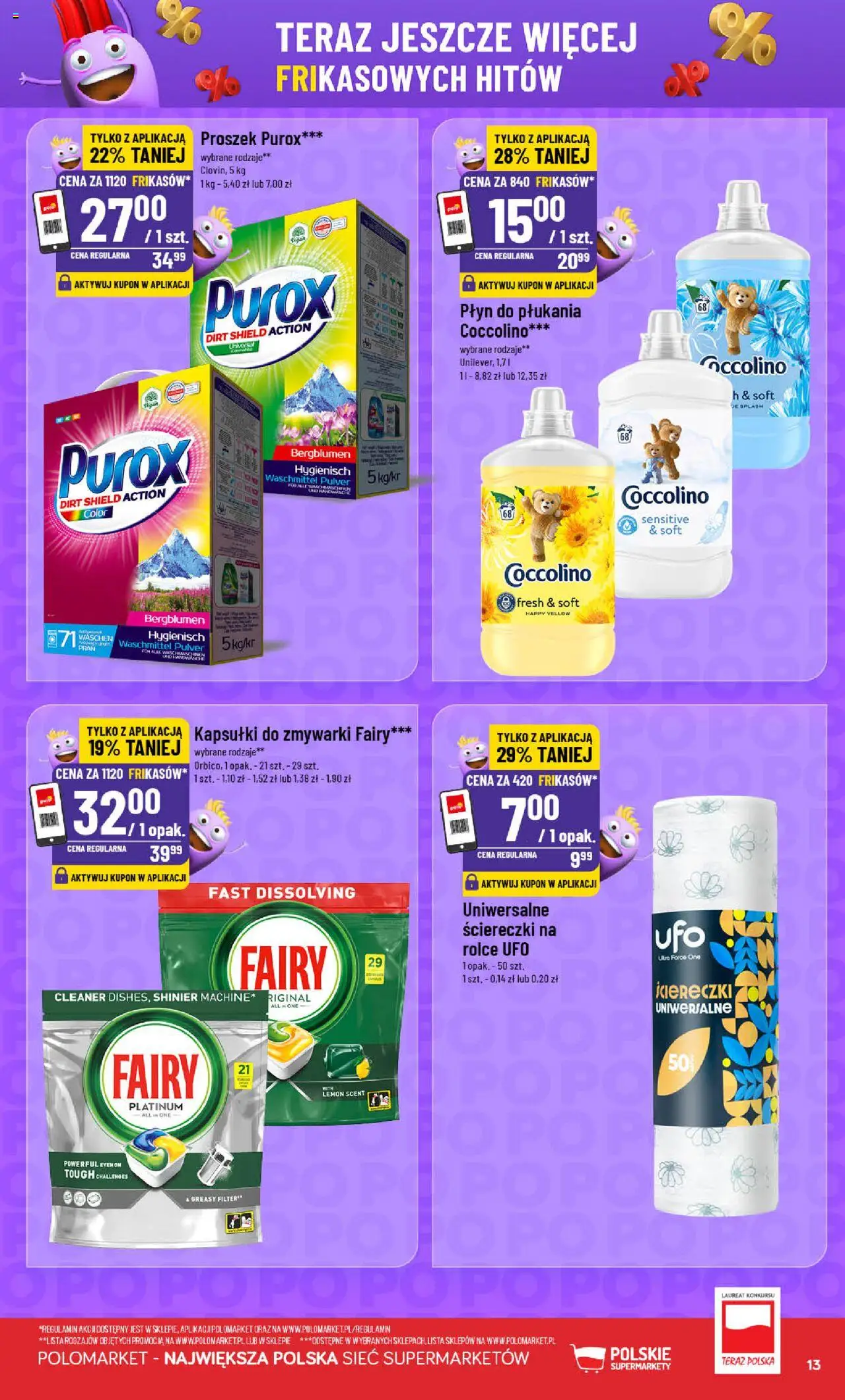 POLOmarket Gazetka - Frikasowe Hity od 08.10.2025 | Strona: 13 | Produkty: Cleaner, Fairy, Kapsułki do zmywarki, Proszek purox