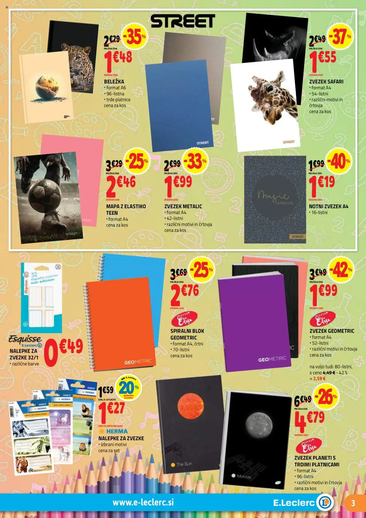 E.leclerc katalog │ velja od 13.08.2025 | Stran: 3 | Izdelki: Kos, Zvezek, Mapa, Blok