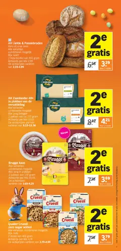 Brugge kaas, Alle varianten, combineren mogelijk. Bijv. jong in plakken. 2 pakken van 170 gram. Actieprijs per kilo 10.85. De actieprijzen variëren van 3.69-4.29 - Voorbeeld van een folder van Albert Heijn, geldig van 30.03.2026 | Pagina: 7 | Producten: Oven, Kaas, Kan