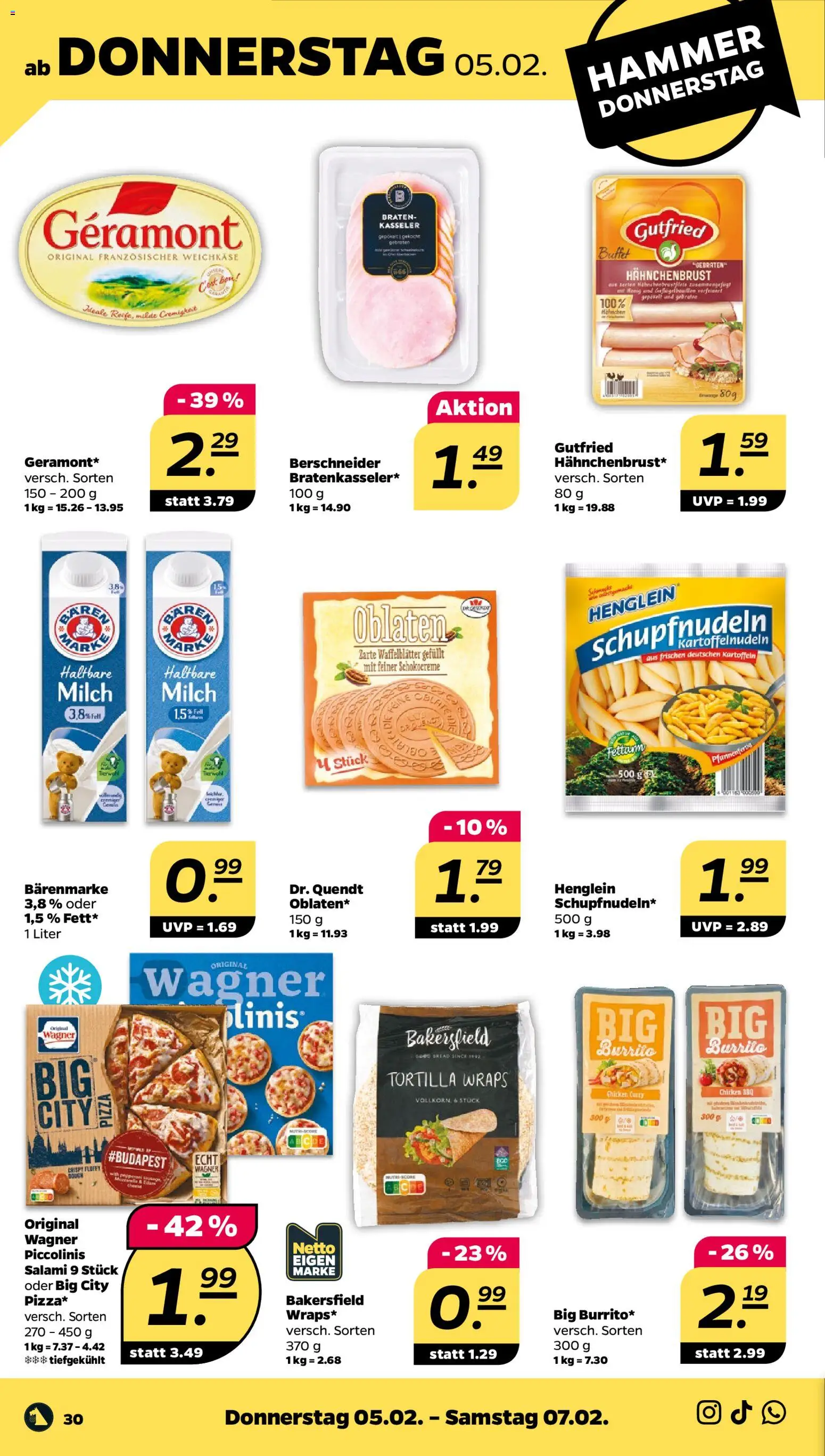 Netto Prospekt 	 – gültig ab 02.02.2026 | Seite: 32 | Produkte: Geramont, Piccolinis, Salami, Hahnchenbrust